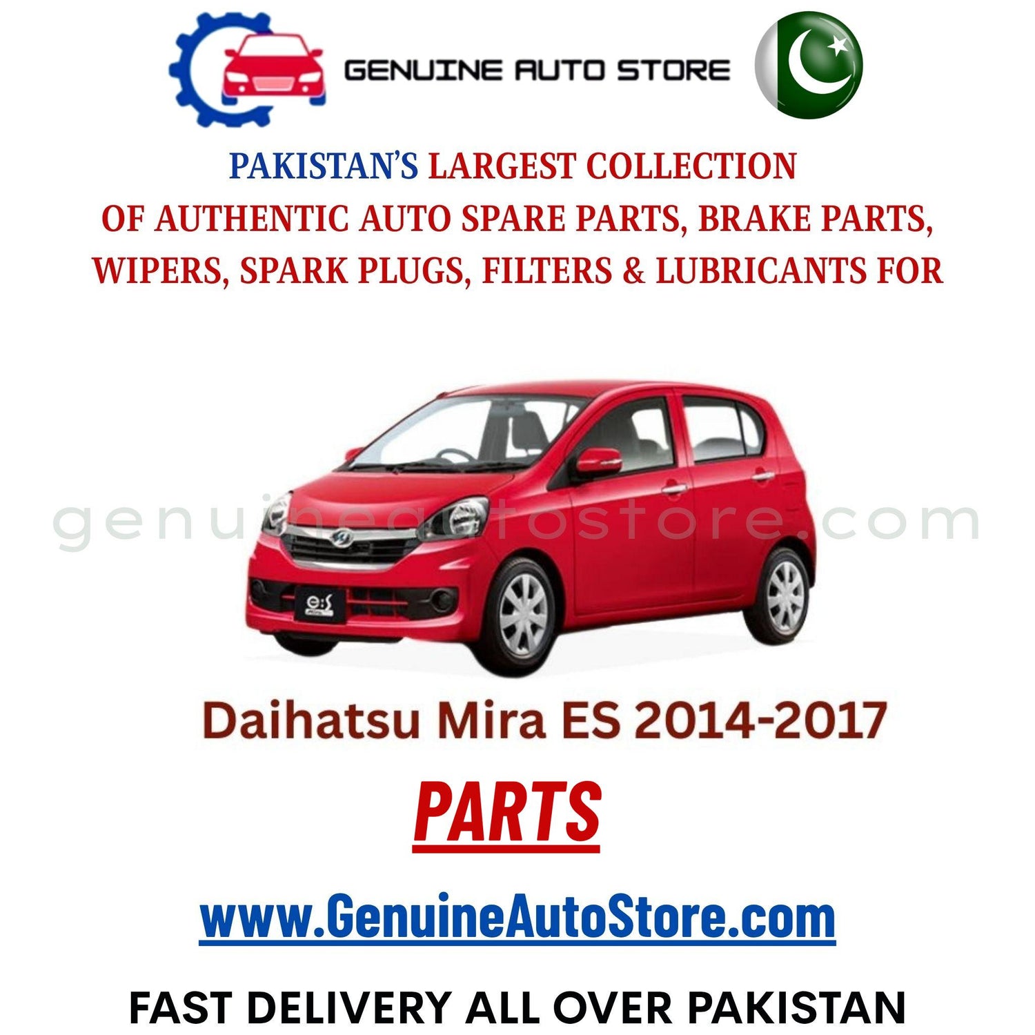 Original DAIHATSU MIRA ES 2014-2017 parts – brake pads, brake shoe, spark plugs, filters, wipers in Pakistan