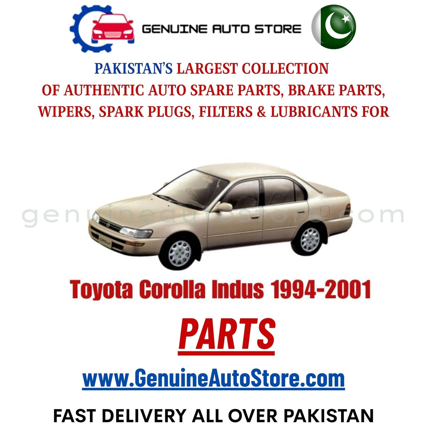 Original Toyota Corolla Indus 1994-2001 parts – brake pads, brake shoe, spark plugs, filters, wipers in Pakistan