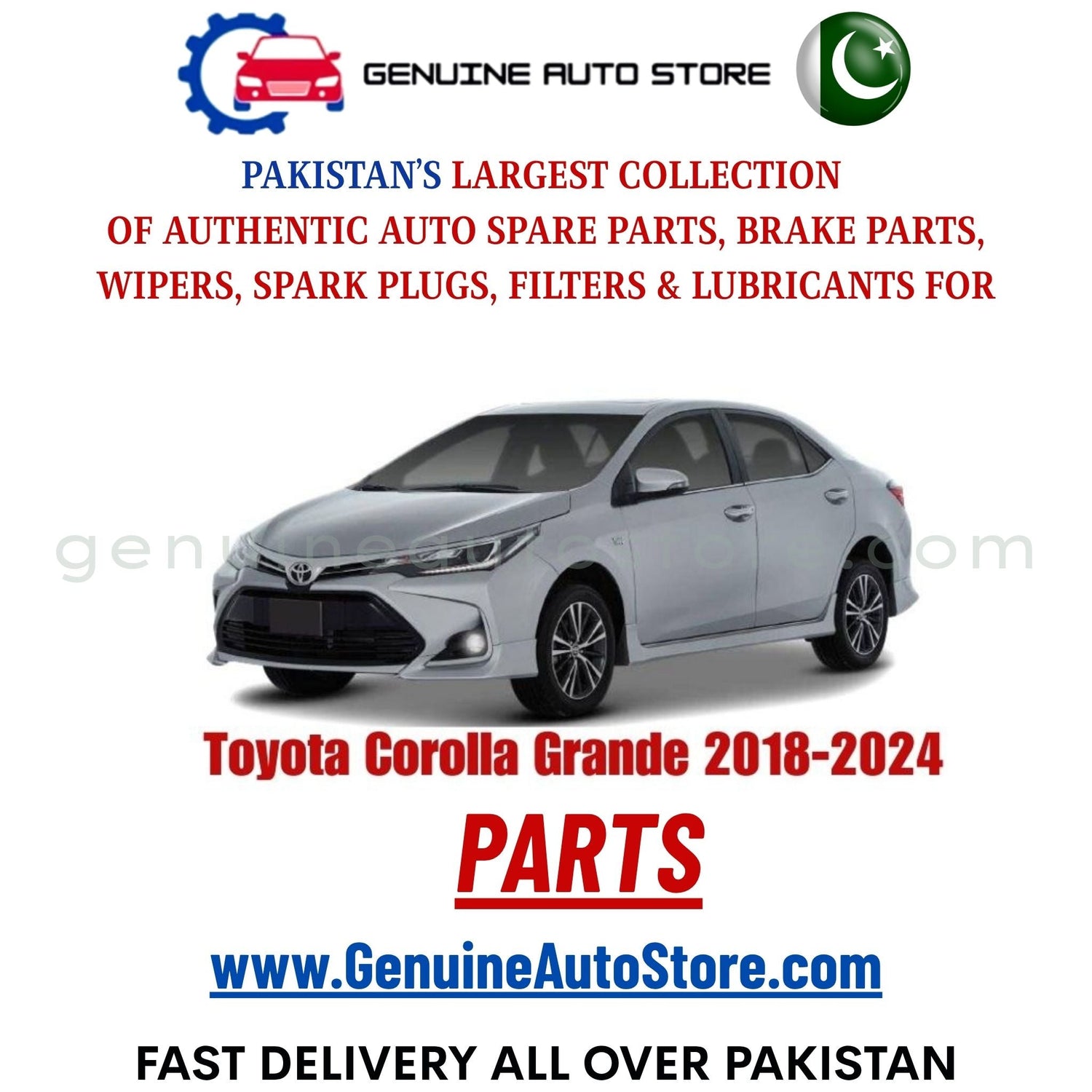 Original Toyota Corolla Grande 2018-2024 parts – brake pads, brake shoe, spark plugs, filters, wipers in Pakistan