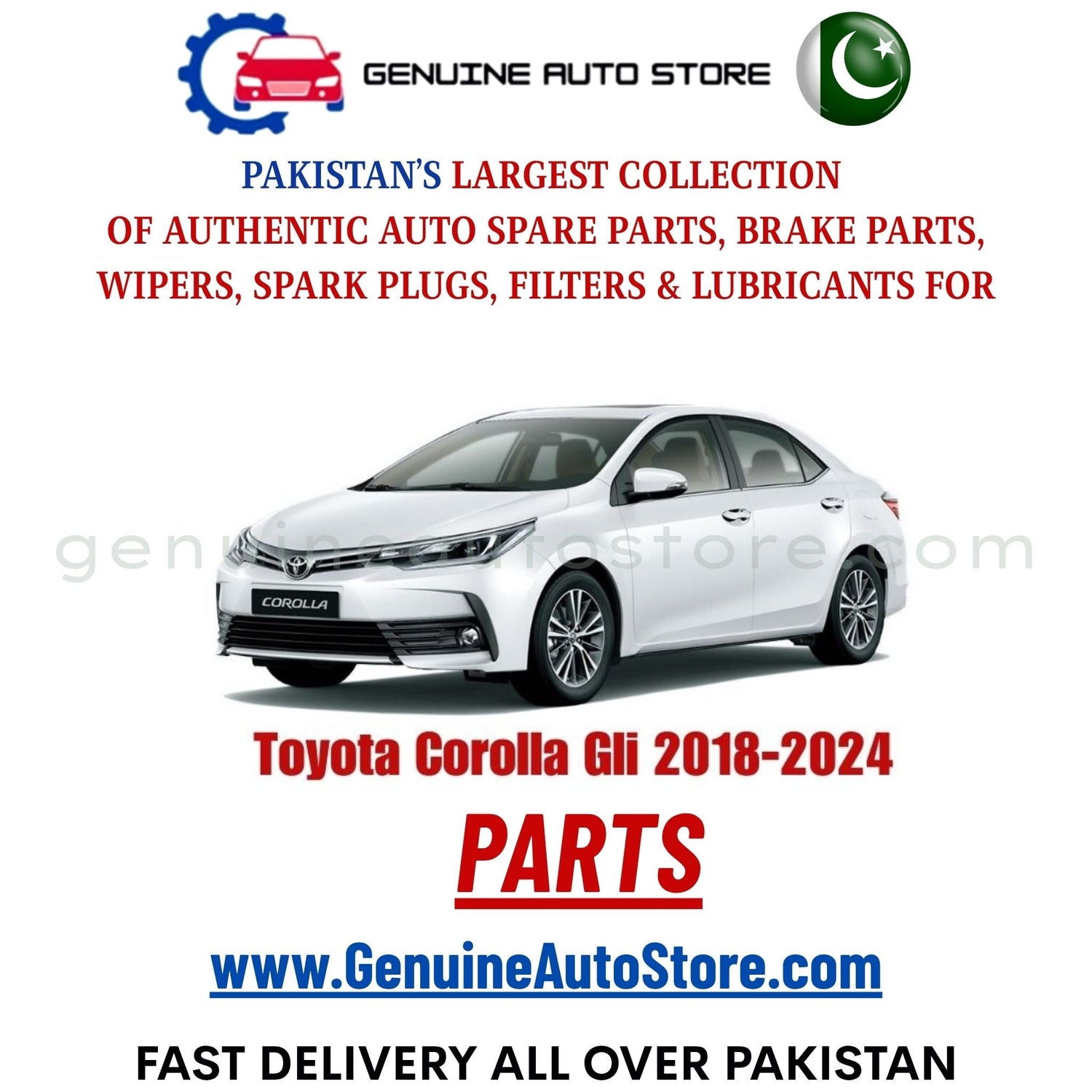 Original Toyota Corolla Gli 2018-2024 parts – brake pads, brake shoe, spark plugs, filters, wipers in Pakistan