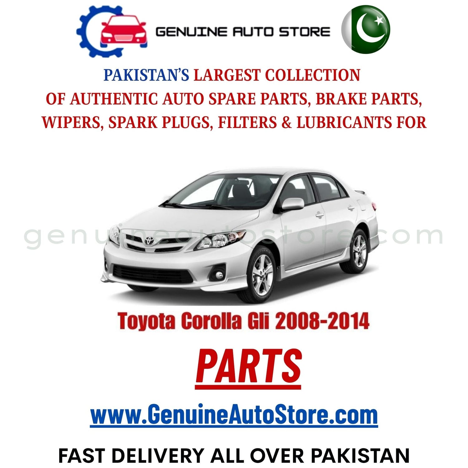 Original Toyota Corolla Gli 2008-2014 parts – brake pads, brake shoe, spark plugs, filters, wipers in Pakistan