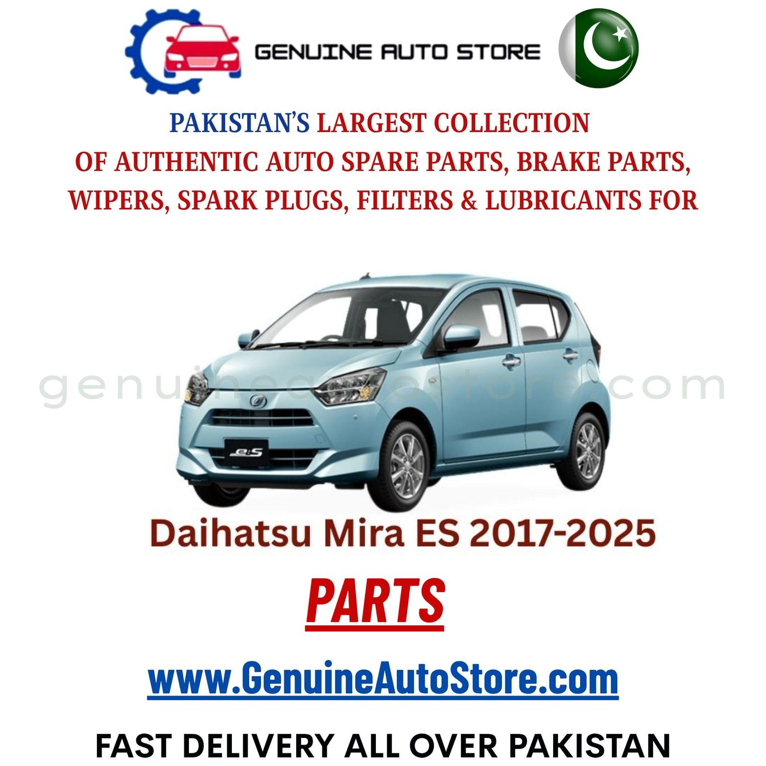 Original DAIHATSU MIRA ES 2017-2025 parts – brake pads, brake shoe, spark plugs, filters, wipers in Pakistan