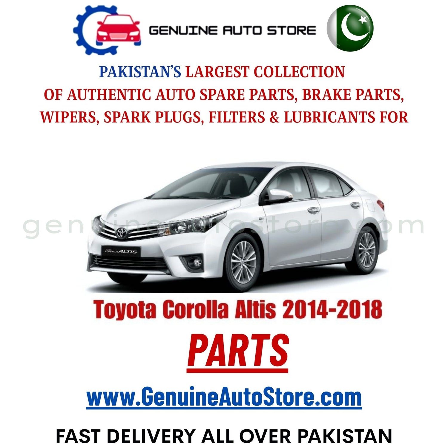 Original Toyota Corolla Altis 2014-2018 parts – brake pads, brake shoe, spark plugs, filters, wipers in Pakistan