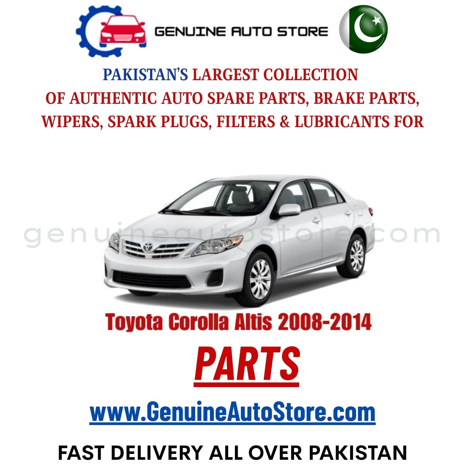 Original Toyota Corolla Altis 2008-2014 parts – brake pads, brake shoe, spark plugs, filters, wipers in Pakistan