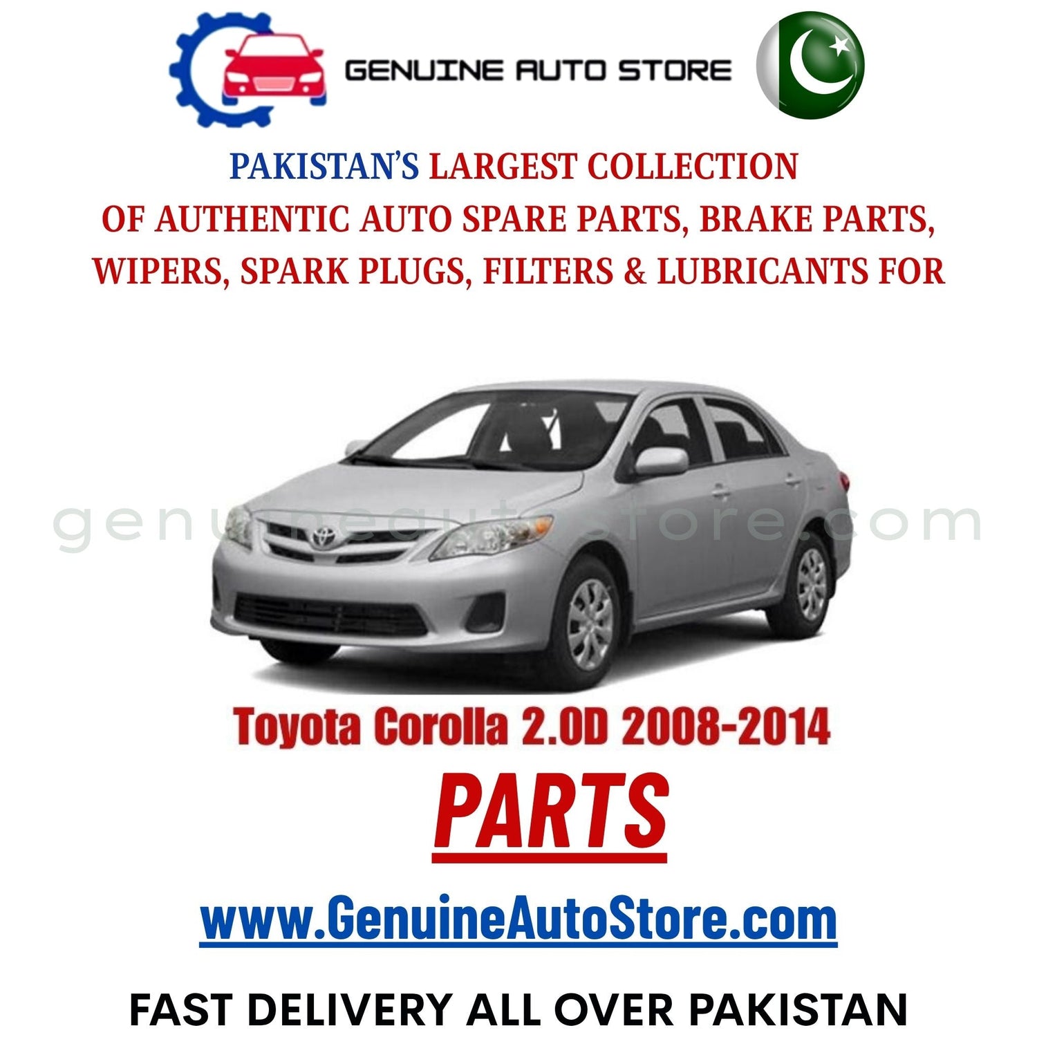 Original Toyota Corolla 2.0D 2008-2014 parts – brake pads, brake shoe, spark plugs, filters, wipers in Pakistan