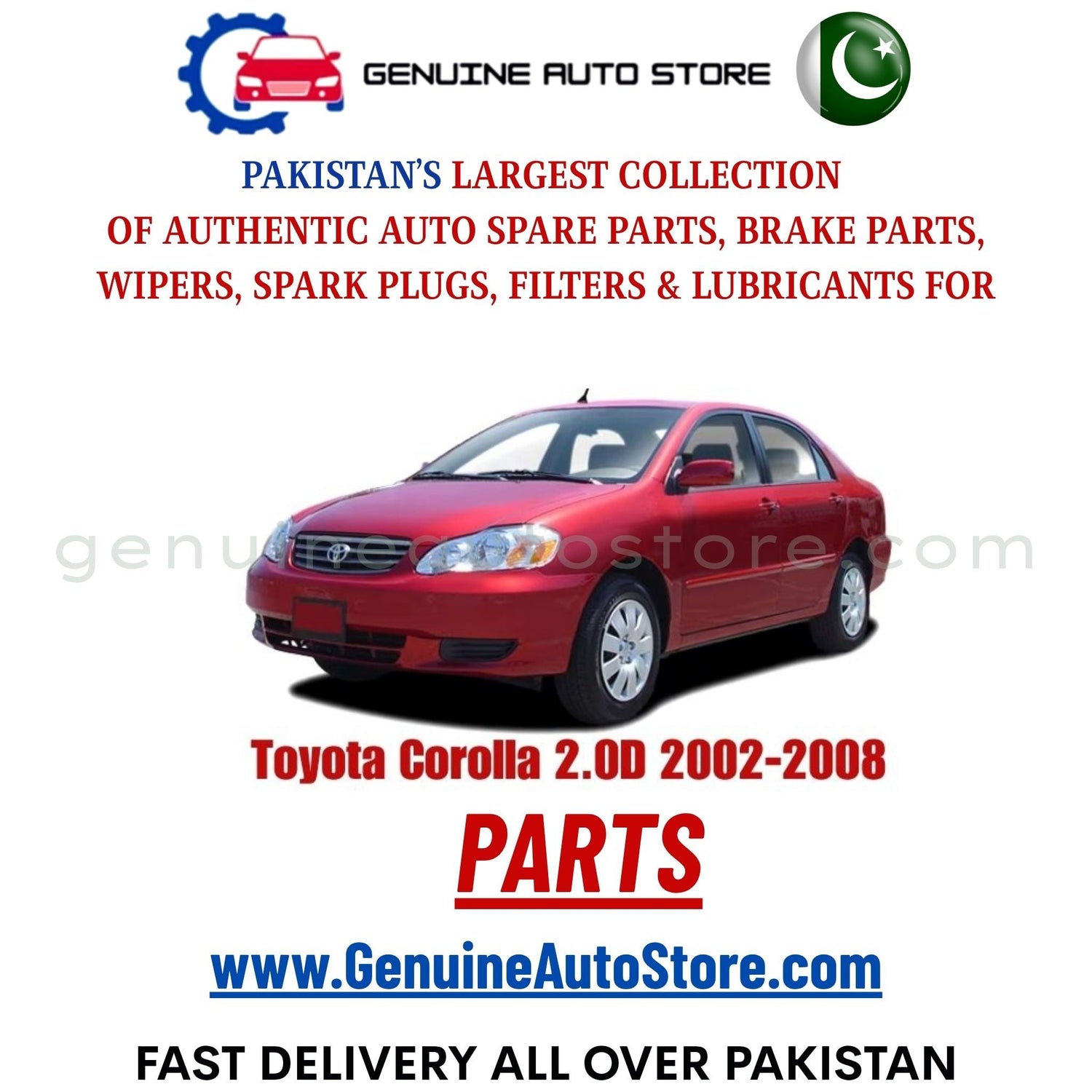 Original Toyota Corolla 2.0D 2002-2008 parts – brake pads, brake shoe, spark plugs, filters, wipers in Pakistan