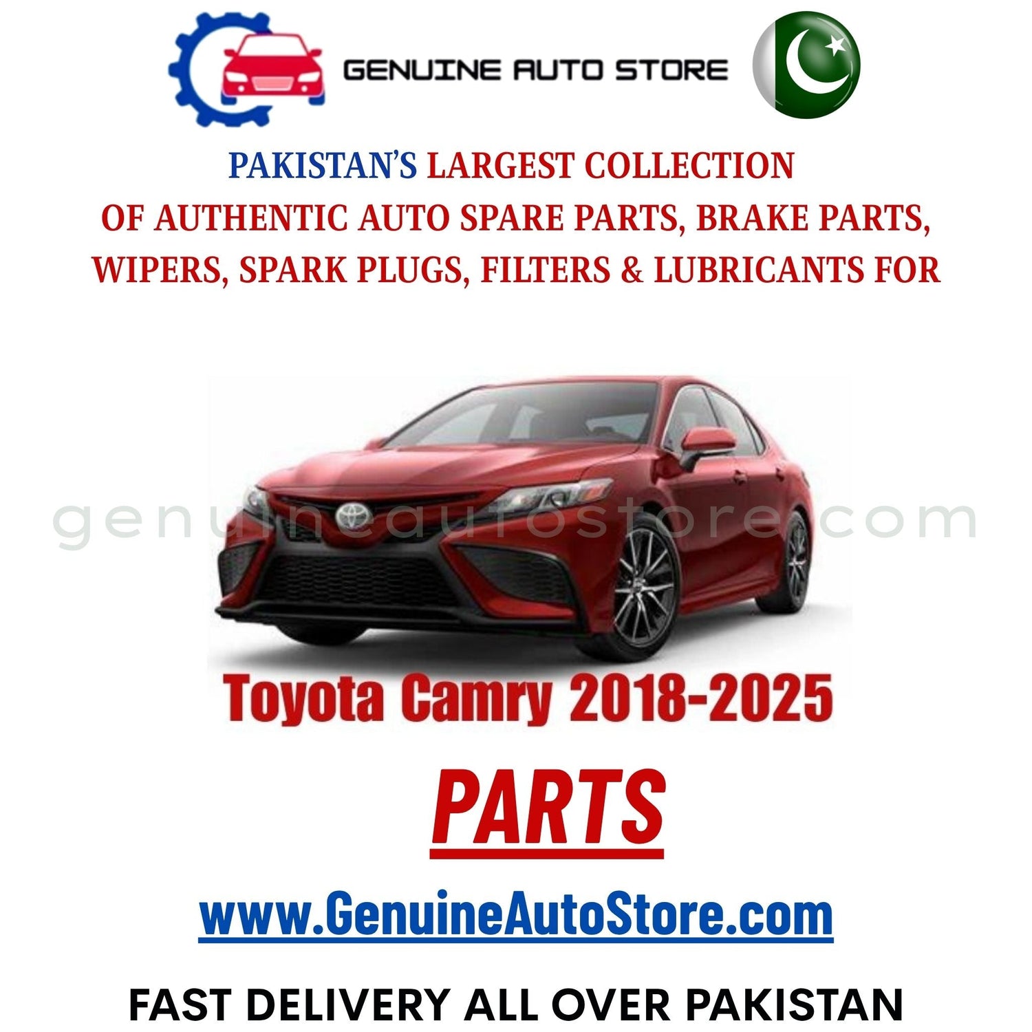 Original Toyota Camry 2018-2025 parts – brake pads, brake shoe, spark plugs, filters, wipers in Pakistan