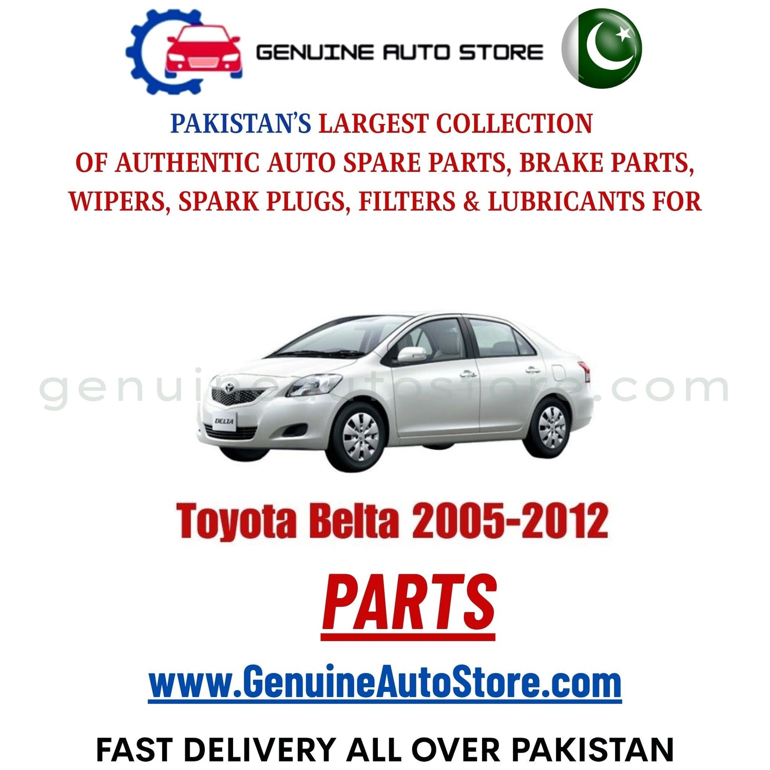 Original Toyota Belta 2005-2012 parts – brake pads, brake shoe, spark plugs, filters, wipers in Pakistan