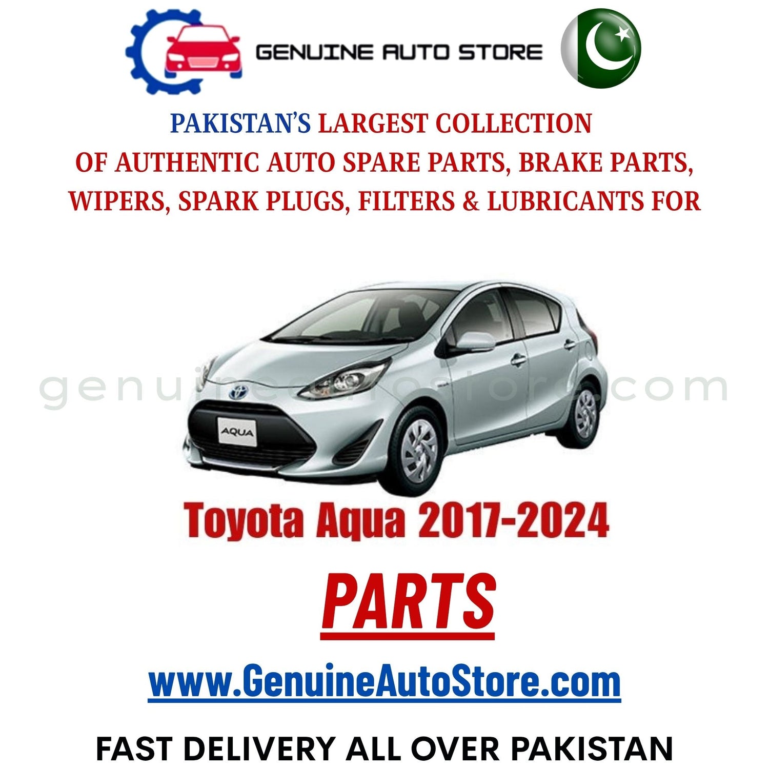 Original Toyota Aqua 2017-2024 parts – brake pads, brake shoe, spark plugs, filters, wipers in Pakistan