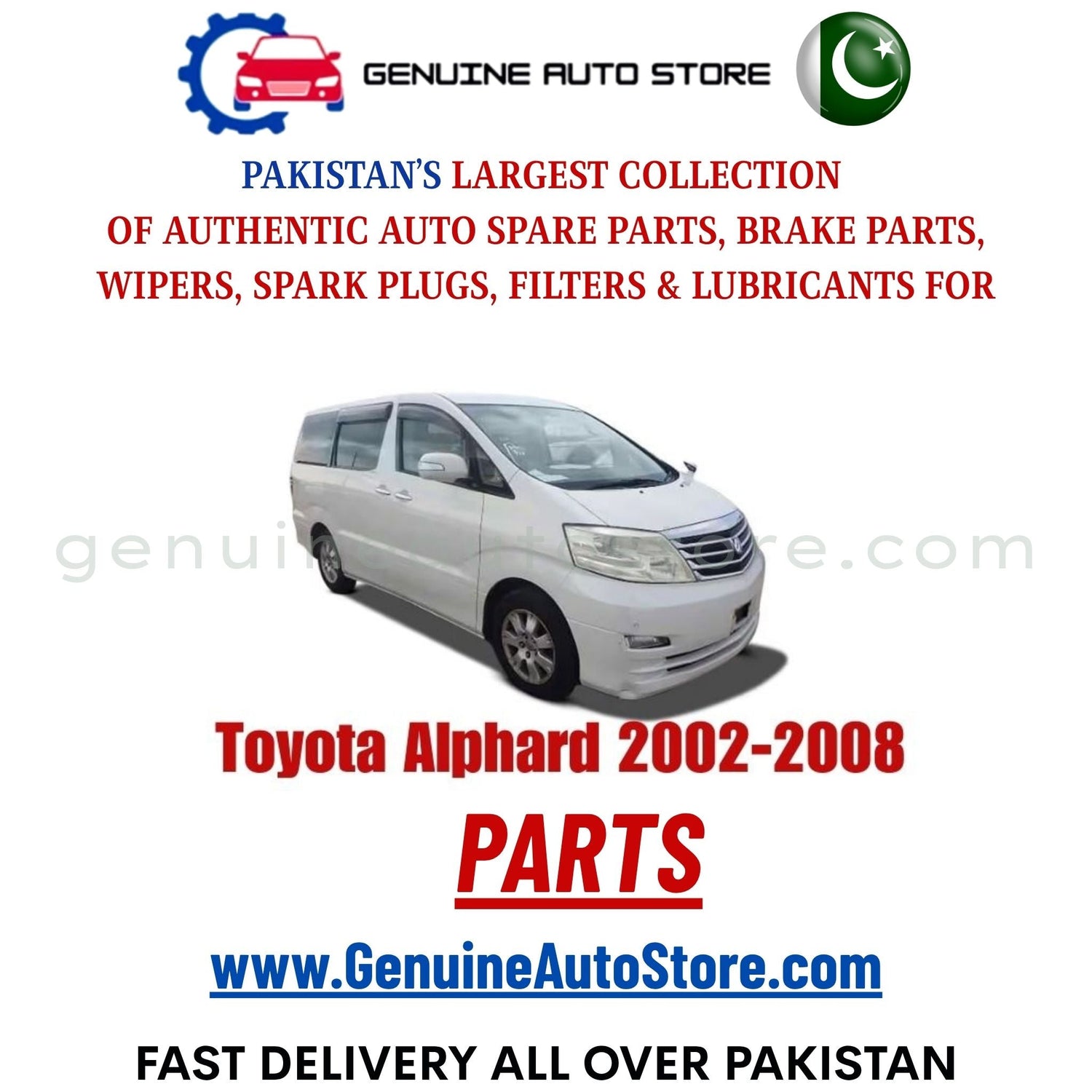 Original Toyota Alphard 2002-2008 parts – brake pads, brake shoe, spark plugs, filters, wipers in Pakistan