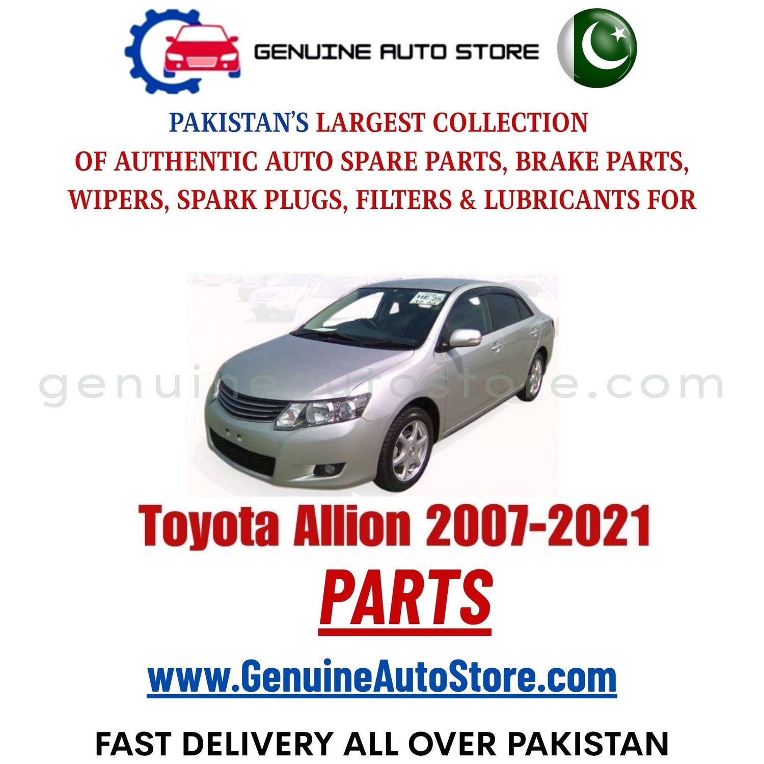 Original Toyota Allion 2007-2021 parts – brake pads, brake shoe, spark plugs, filters, wipers in Pakistan
