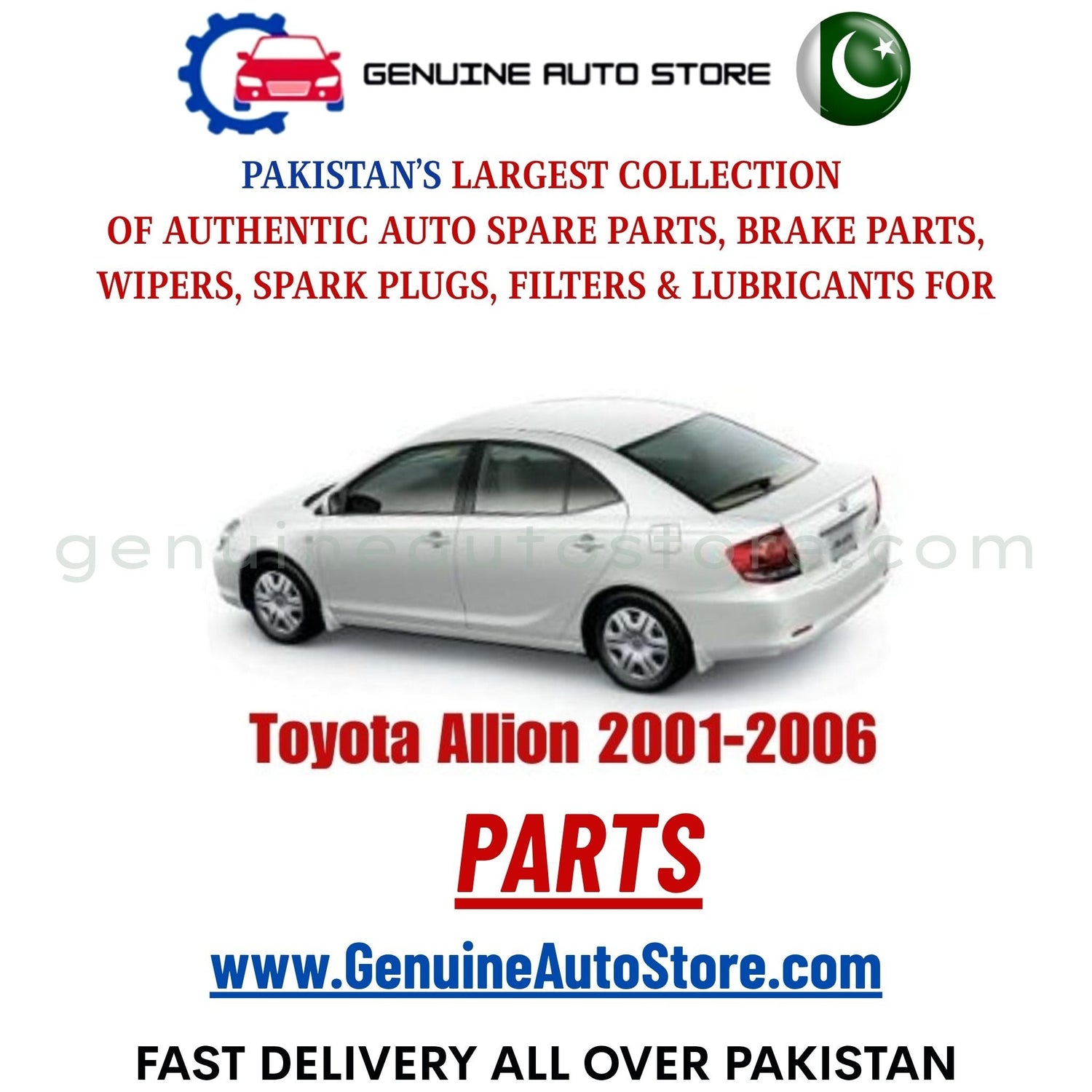 Original Toyota Allion 2001-2006 parts – brake pads, brake shoe, spark plugs, filters, wipers in Pakistan