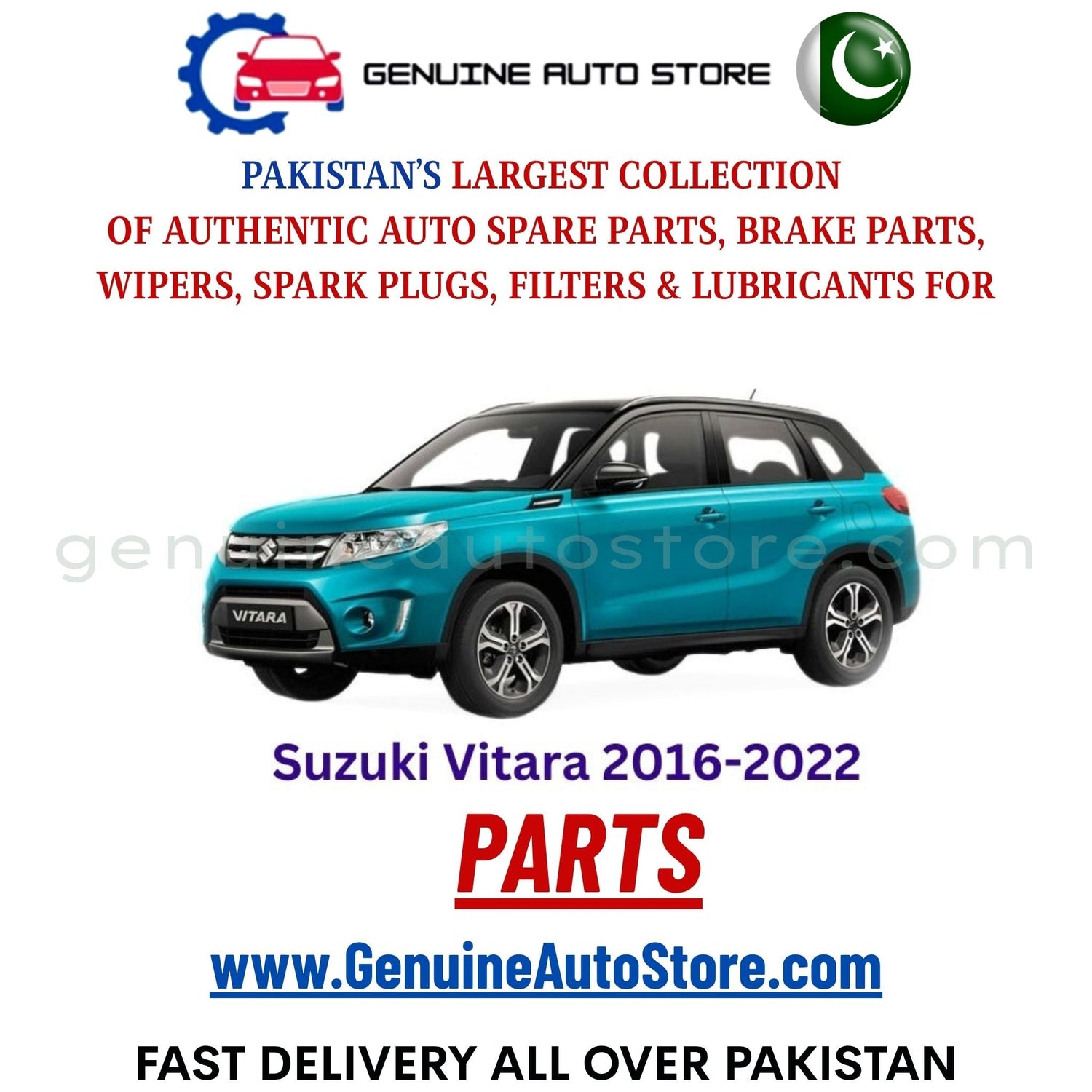 Original Suzuki Vitara 2016-2022 parts – brake pads, brake shoe, spark plugs, filters, wipers in Pakistan