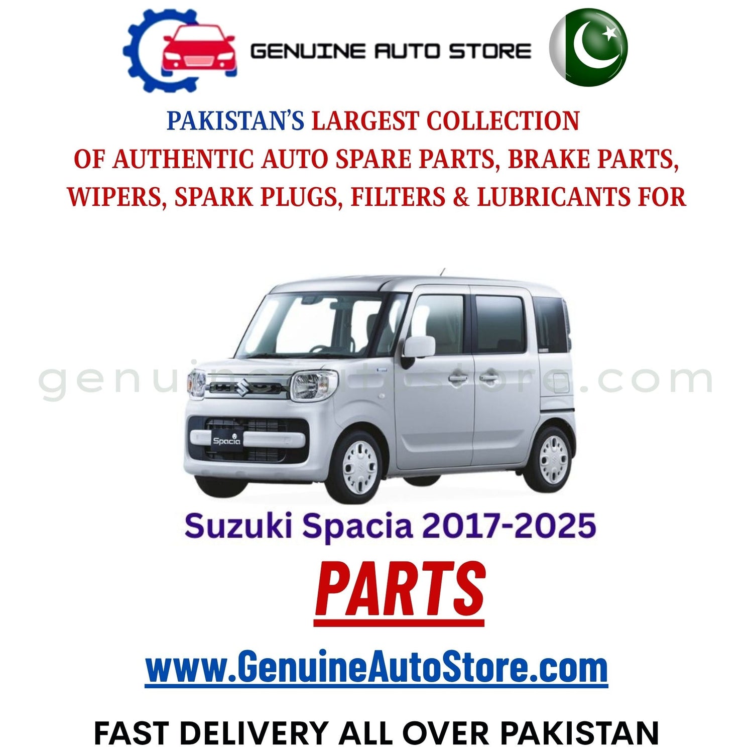 Original Suzuki Spacia 2017-2025 parts – brake pads, brake shoe, spark plugs, filters, wipers in Pakistan