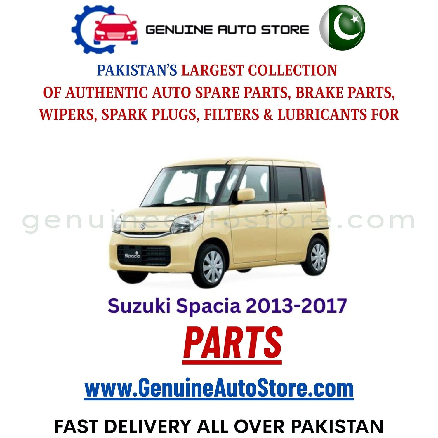 Original Suzuki Spacia 2013-2017 parts – brake pads, brake shoe, spark plugs, filters, wipers in Pakistan