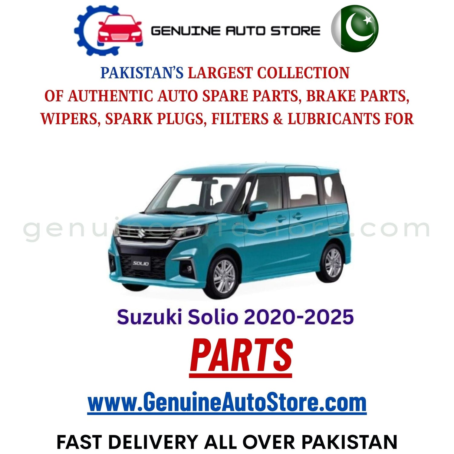 Original Suzuki Solio 2020-2025 parts – brake pads, brake shoe, spark plugs, filters, wipers in Pakistan