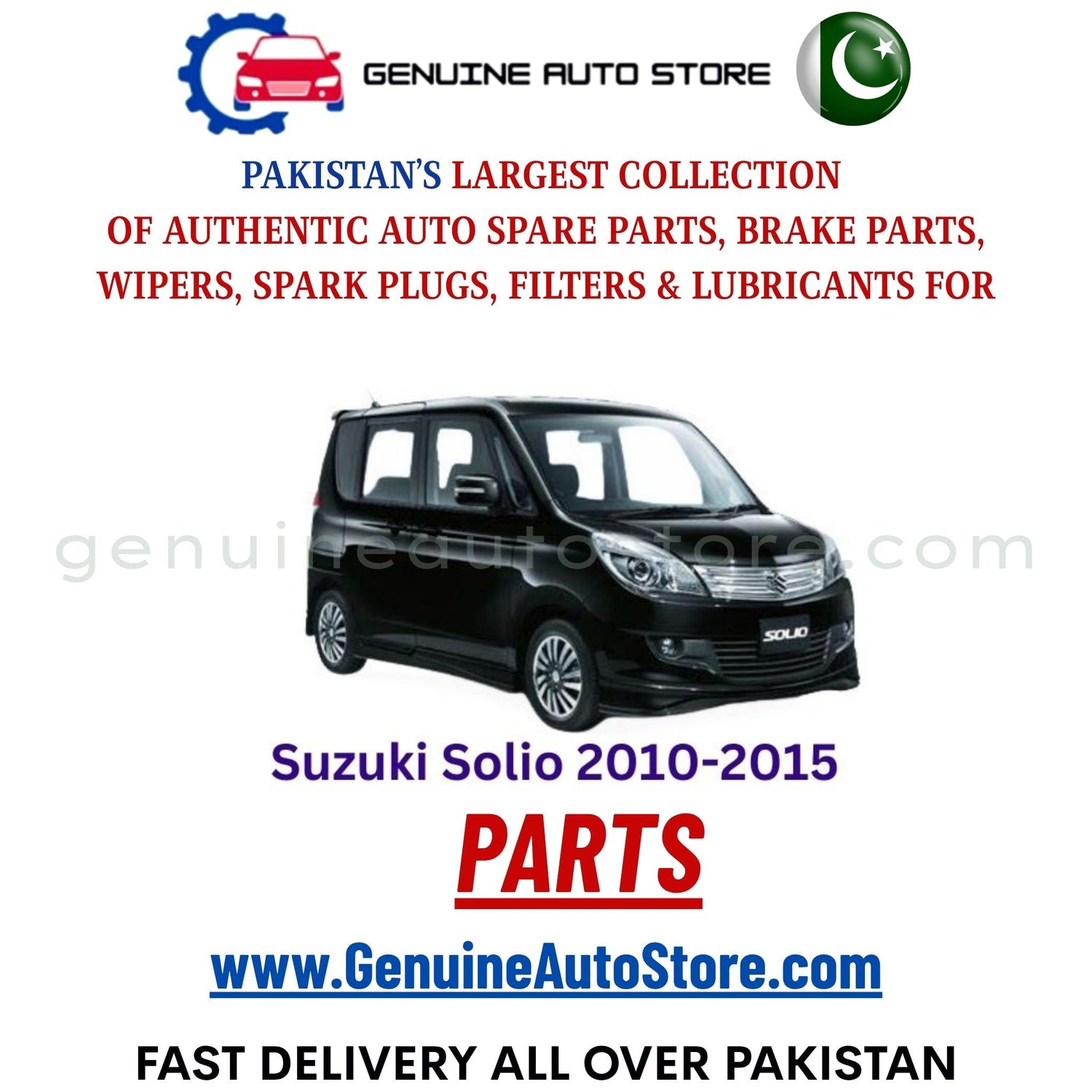 Original Suzuki Solio 2010-2015 parts – brake pads, brake shoe, spark plugs, filters, wipers in Pakistan