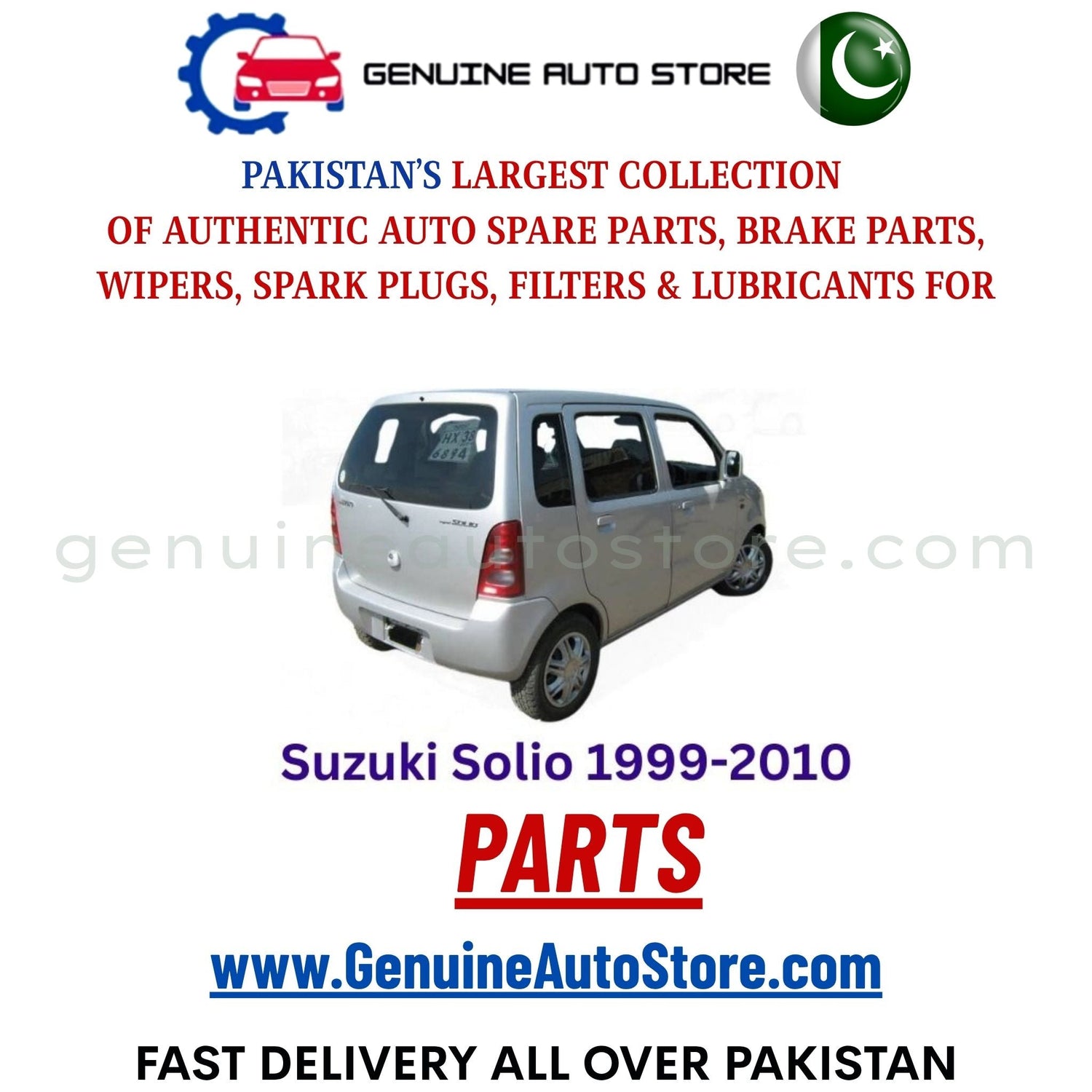 Original Suzuki Solio 1999-2010 parts – brake pads, brake shoe, spark plugs, filters, wipers in Pakistan