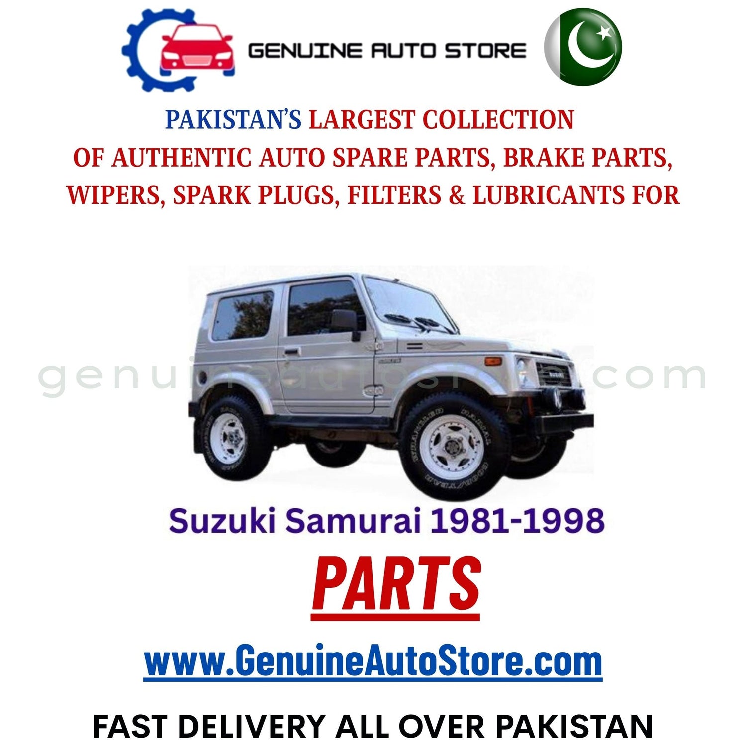 Original Suzuki Samurai 1981-1998 parts – brake pads, brake shoe, spark plugs, filters, wipers in Pakistan