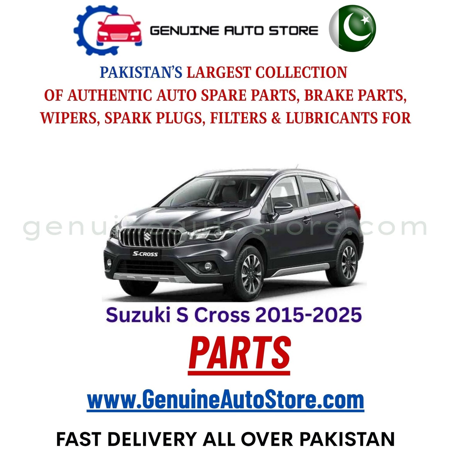 Original Suzuki S Cross 2015-2025 parts – brake pads, brake shoe, spark plugs, filters, wipers in Pakistan