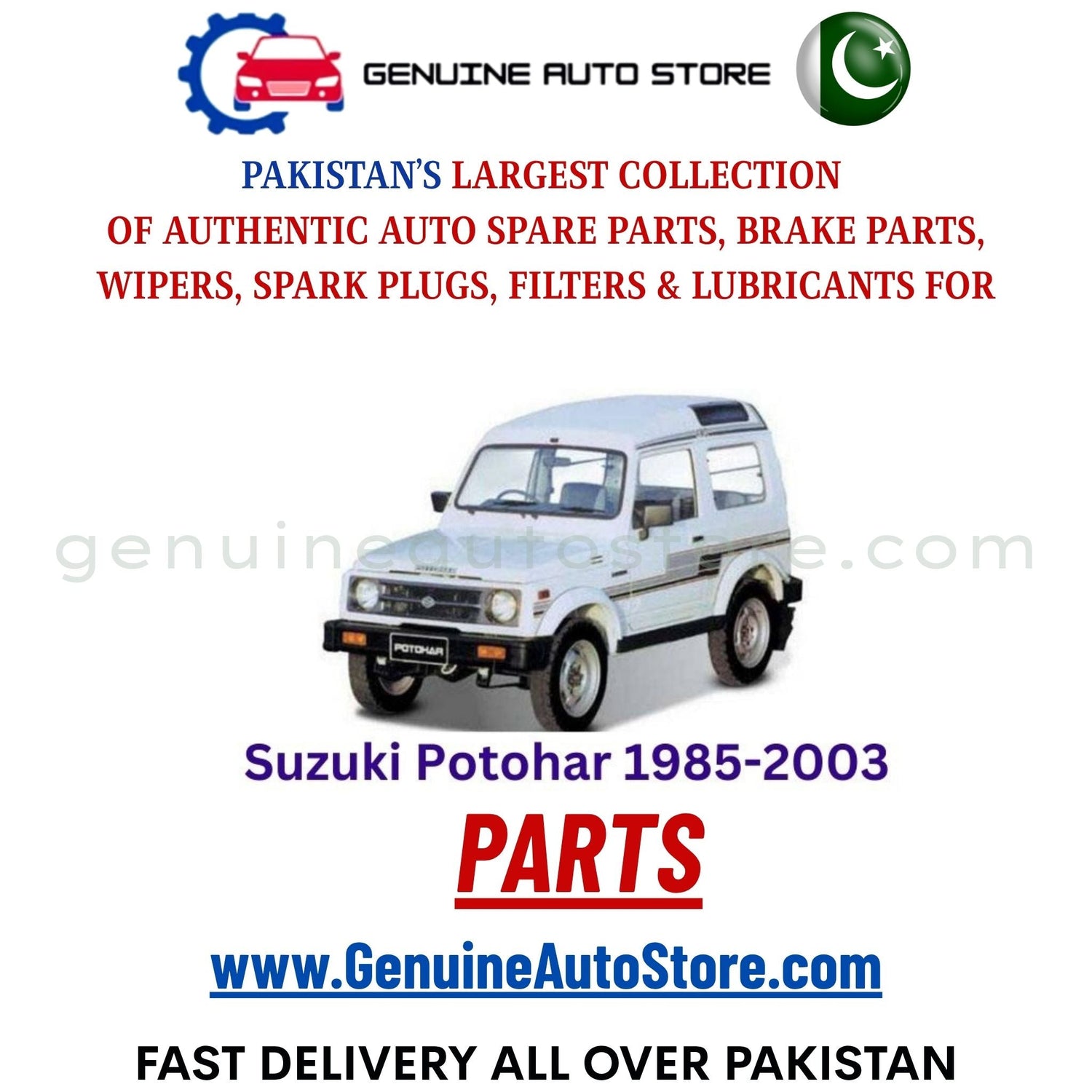 Original Suzuki Potohar 1985-2003 parts – brake pads, brake shoe, spark plugs, filters, wipers in Pakistan