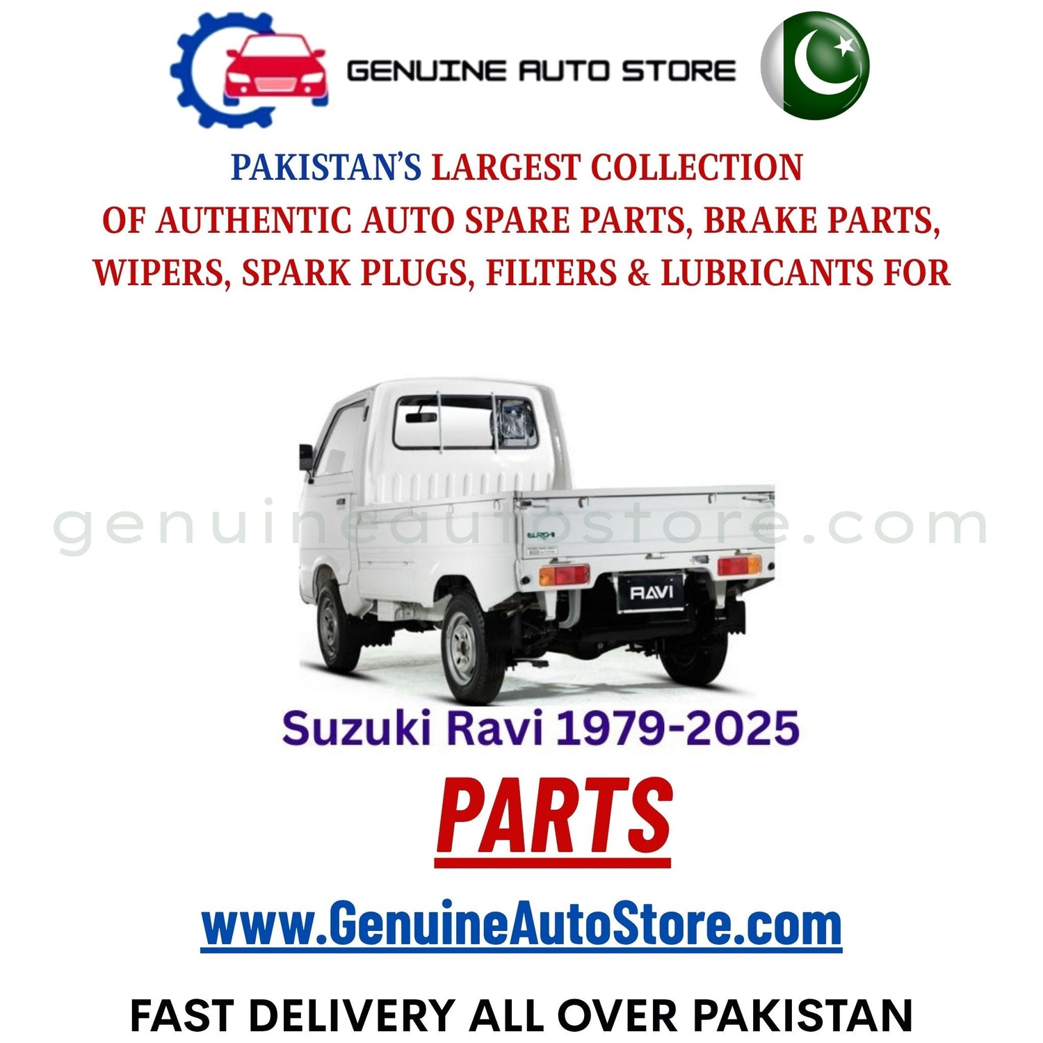 Original Suzuki Ravi 1979-2025 parts – brake pads, brake shoe, spark plugs, filters, wipers in Pakistan