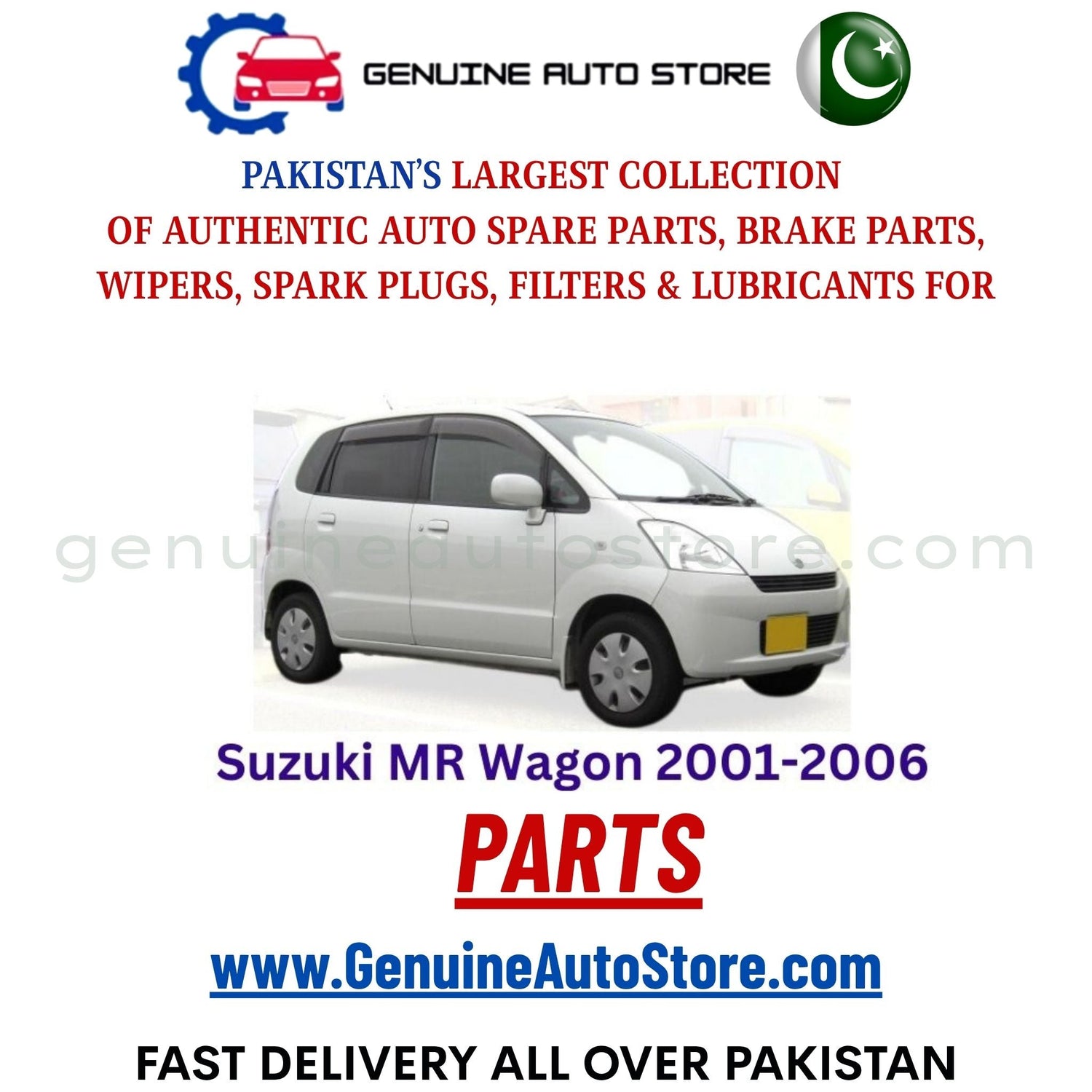 Original Suzuki MR Wagon 2001-2006 parts – brake pads, brake shoe, spark plugs, filters, wipers in Pakistan