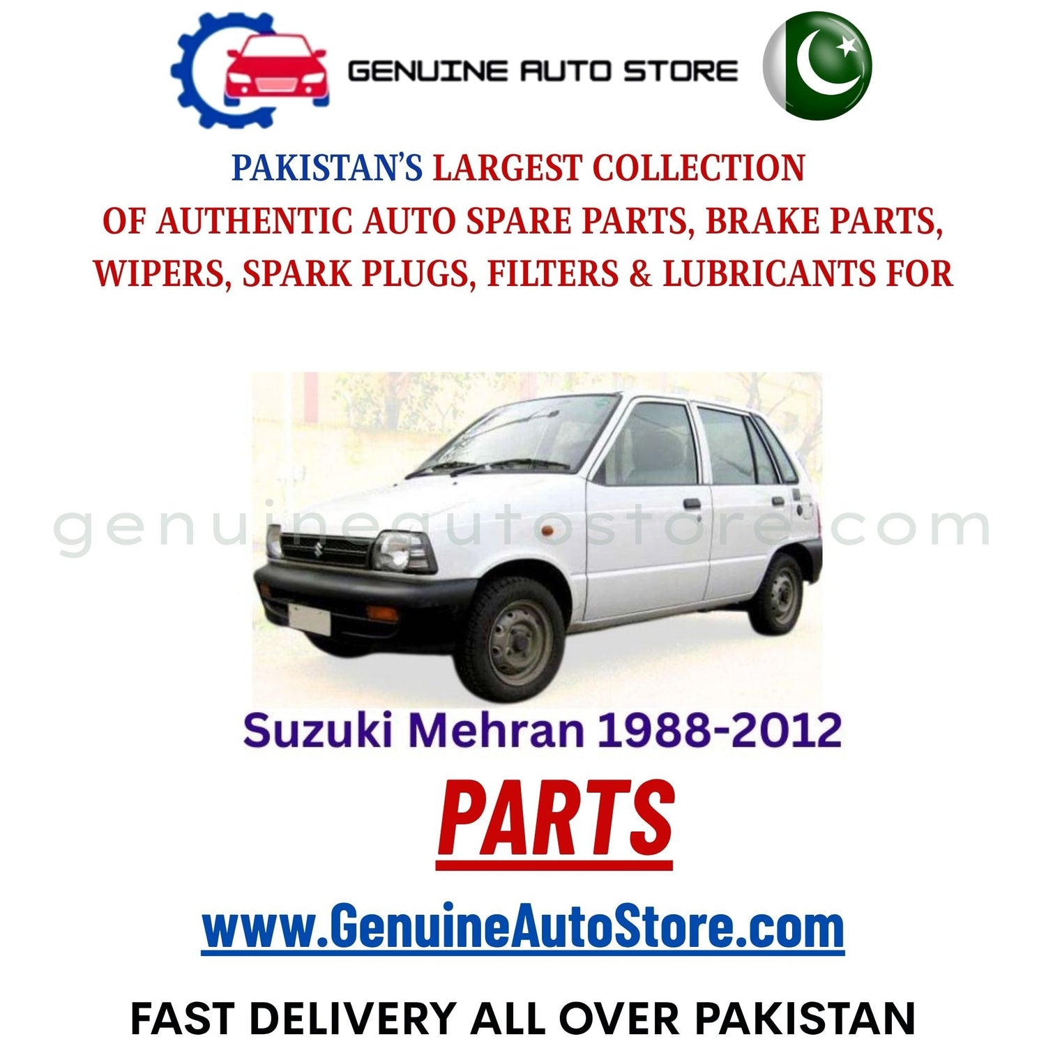 Original Suzuki Mehran 1988-2012 parts – brake pads, brake shoe, spark plugs, filters, wipers in Pakistan