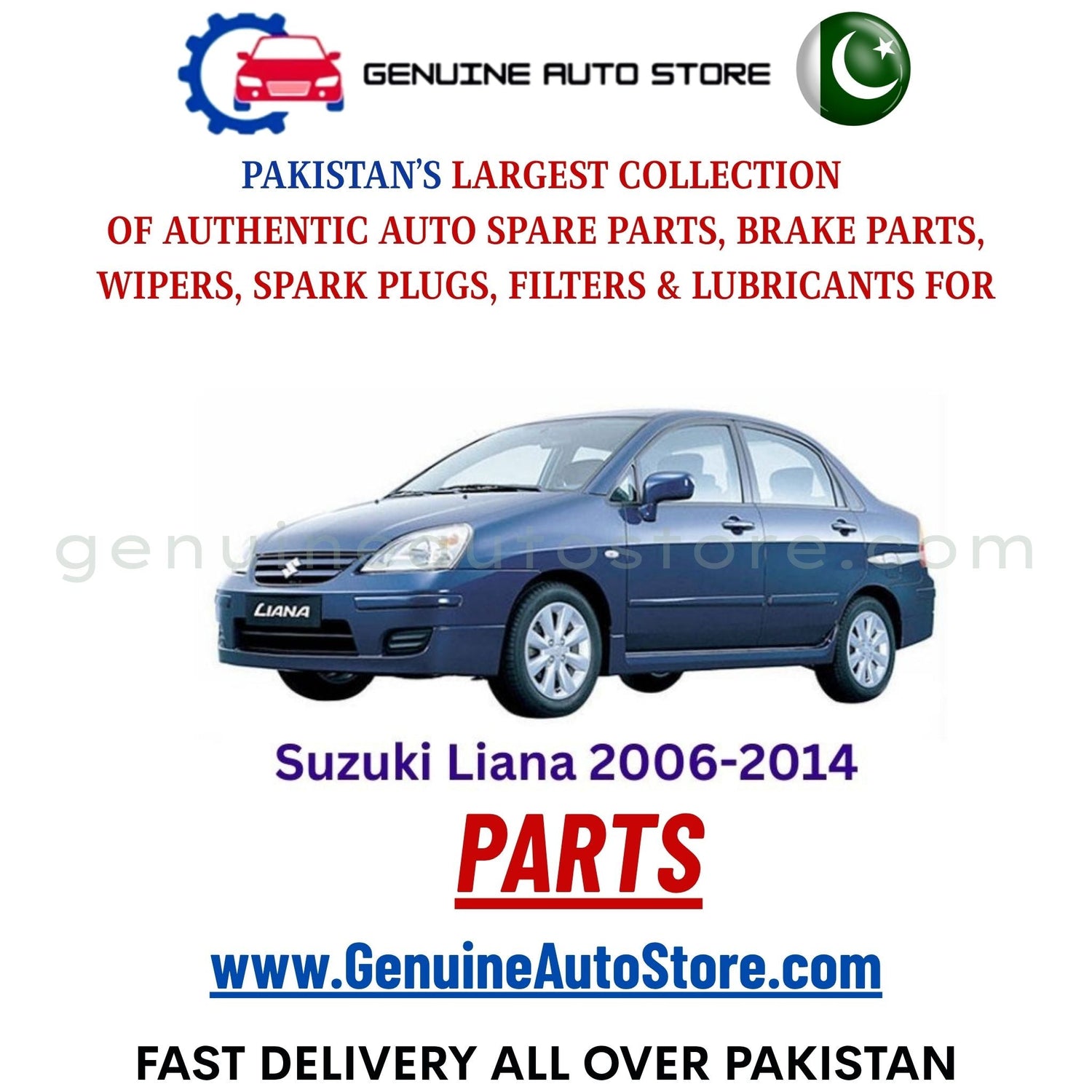 Original Suzuki Liana 2006-2014 parts – brake pads, brake shoe, spark plugs, filters, wipers in Pakistan