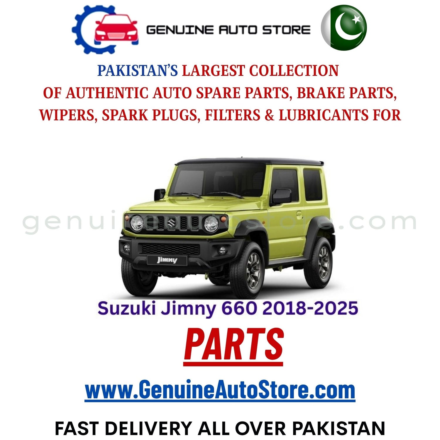 Original Suzuki Jimny 660 2018-2025 parts – brake pads, brake shoe, spark plugs, filters, wipers in Pakistan