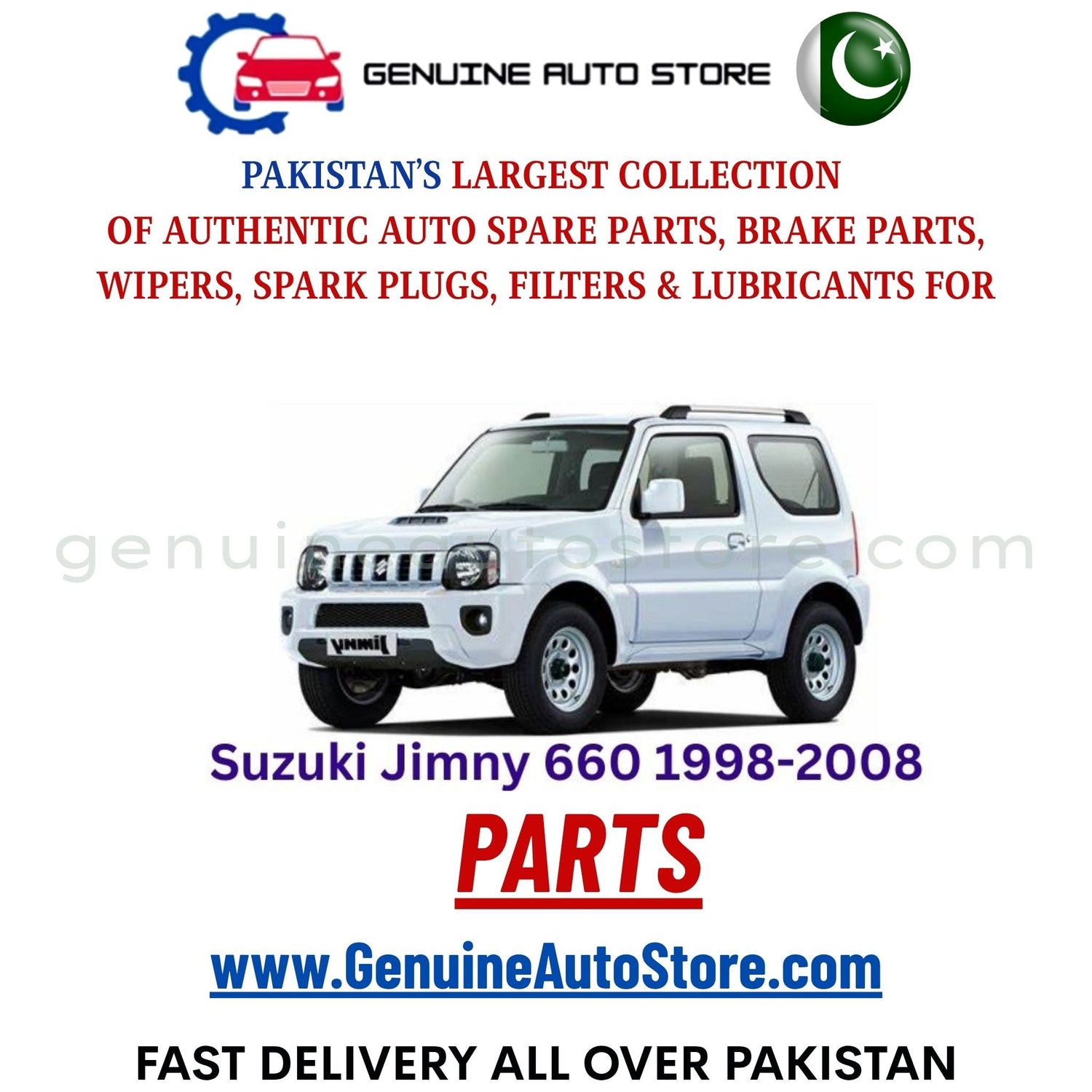 Original Suzuki Jimny 660 1998-2008 parts – brake pads, brake shoe, spark plugs, filters, wipers in Pakistan