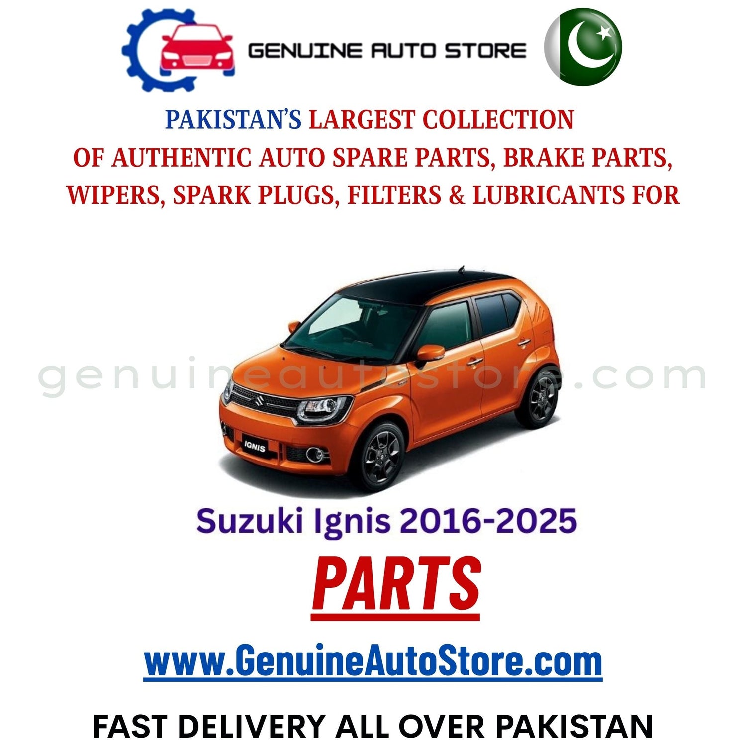 Original Suzuki Ignis 2016-2025 parts – brake pads, brake shoe, spark plugs, filters, wipers in Pakistan