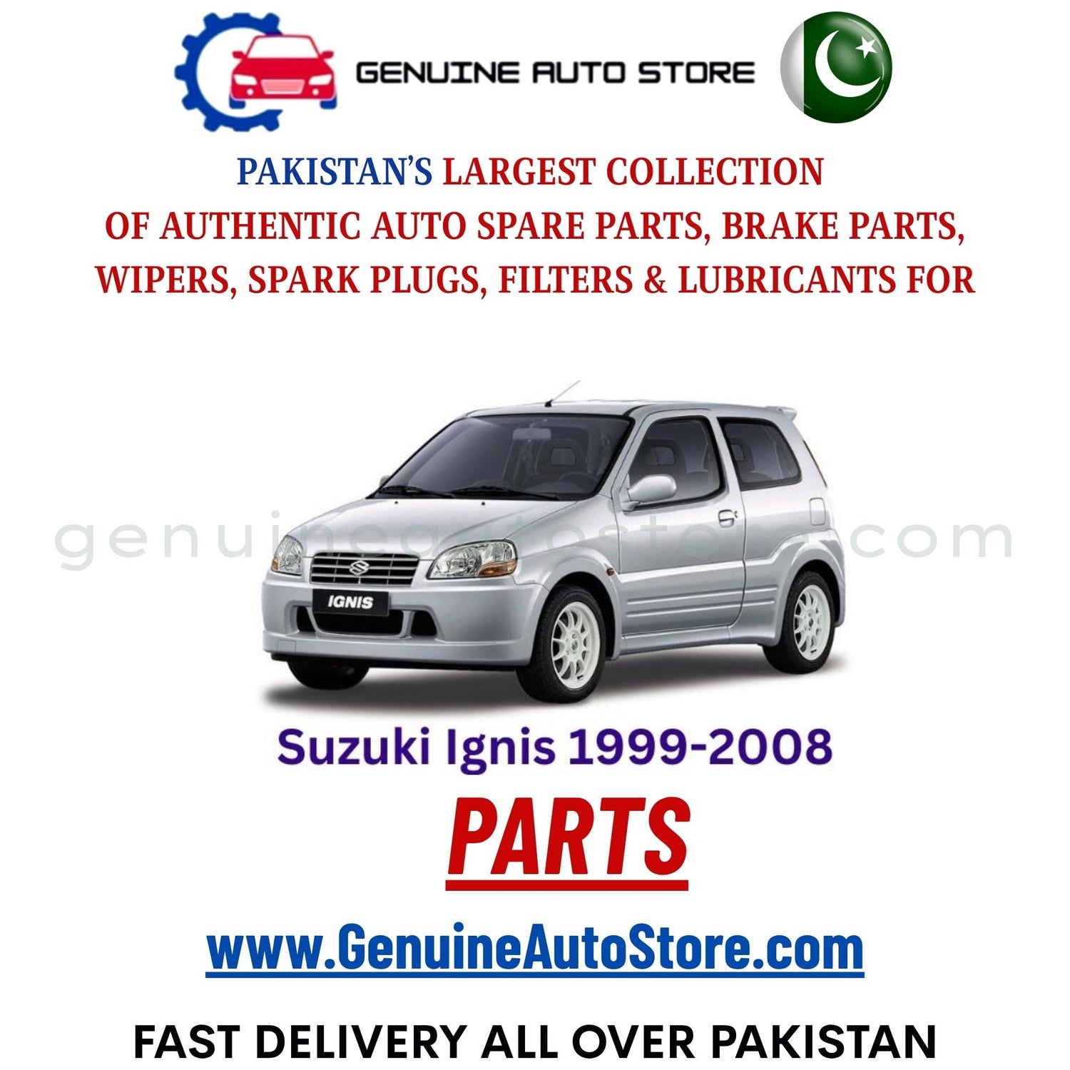 Original Suzuki Ignis 1999-2008 parts – brake pads, brake shoe, spark plugs, filters, wipers in Pakistan