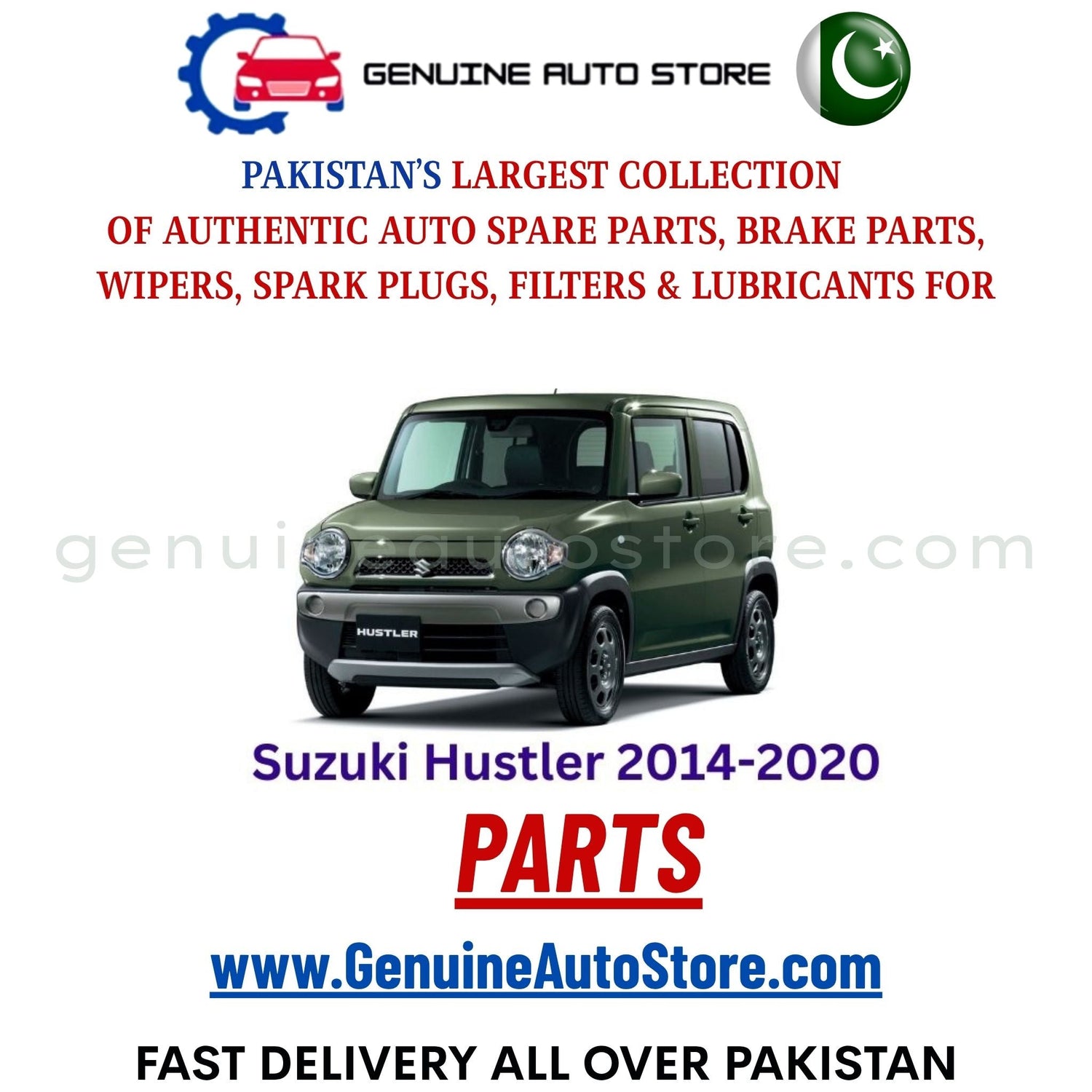 Original Suzuki Hustler 2014-2020 parts – brake pads, brake shoe, spark plugs, filters, wipers in Pakistan