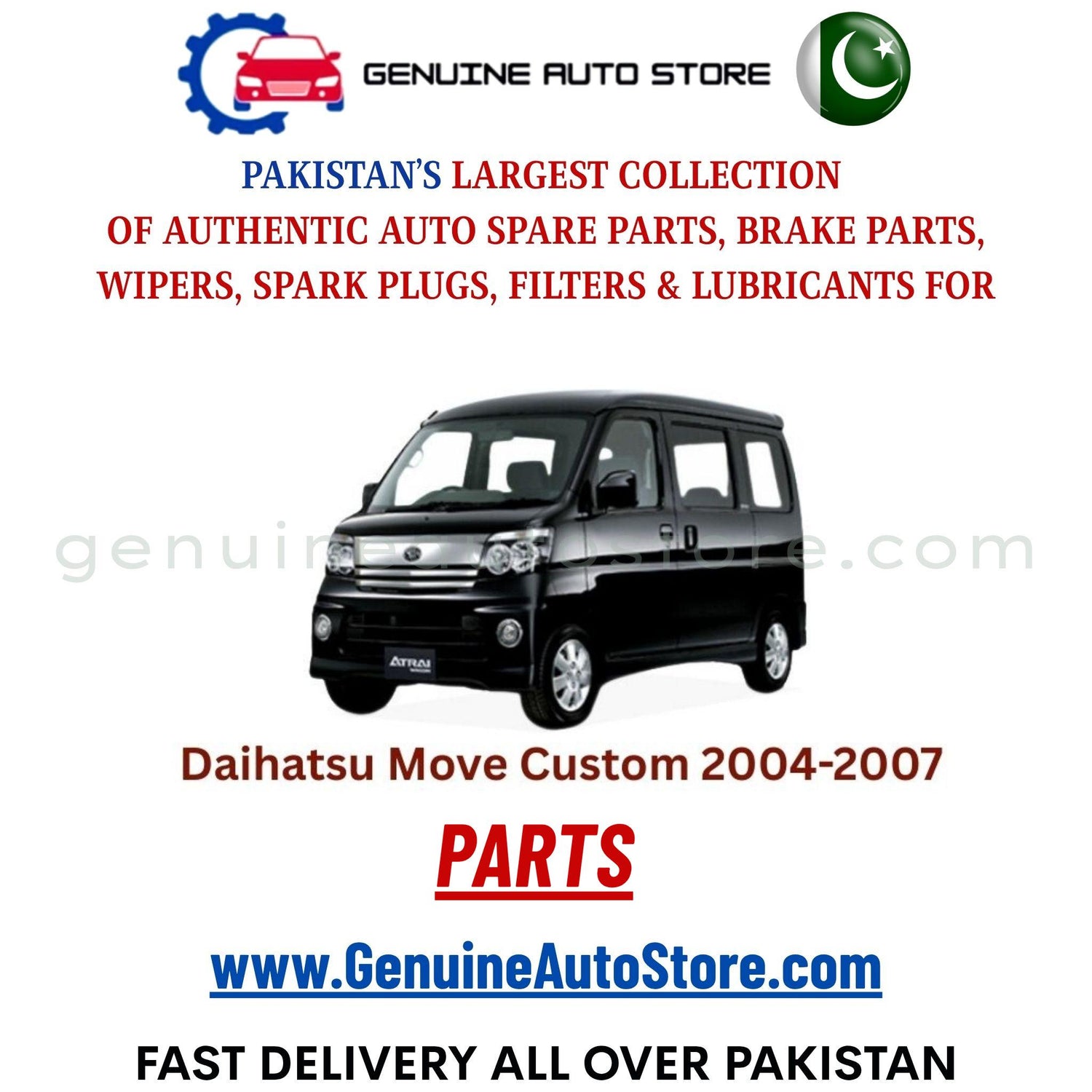 Original DAIHATSU MOVE CUSTOM 2004-2007 parts – brake pads, brake shoe, spark plugs, filters, wipers in Pakistan