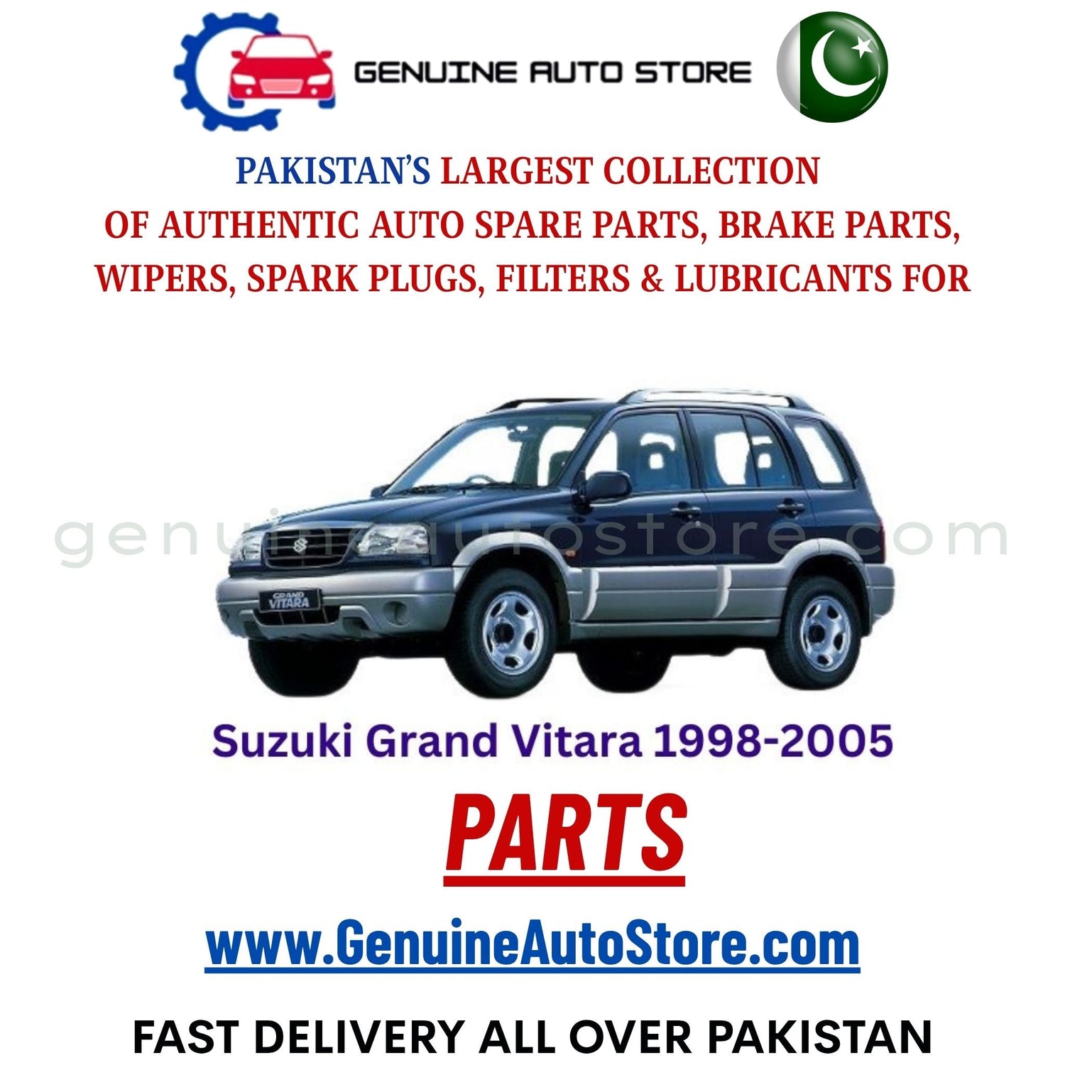 Original Suzuki Grand Vitara 1998-2005 parts – brake pads, brake shoe, spark plugs, filters, wipers in Pakistan