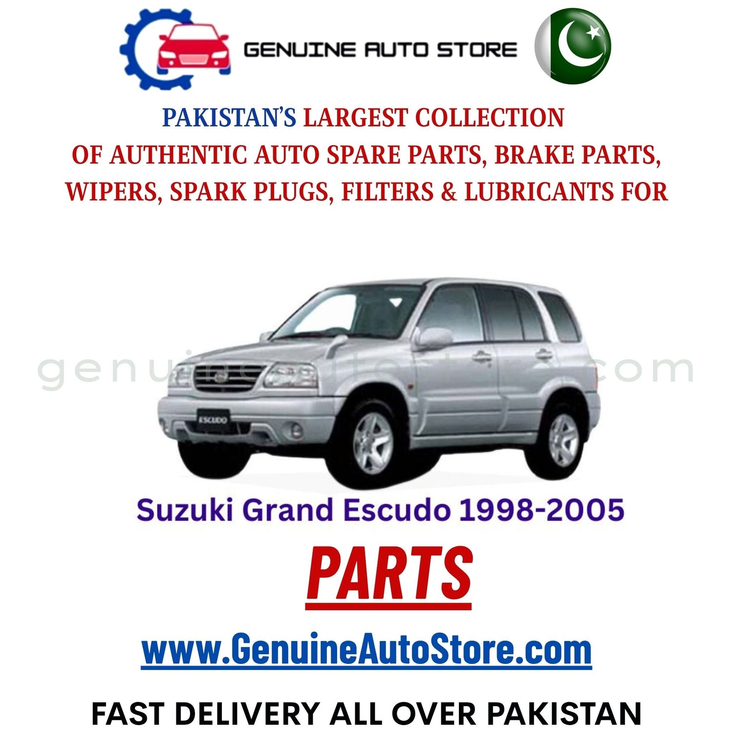 Original Suzuki Grand Escudo 1998-2005 parts – brake pads, brake shoe, spark plugs, filters, wipers in Pakistan