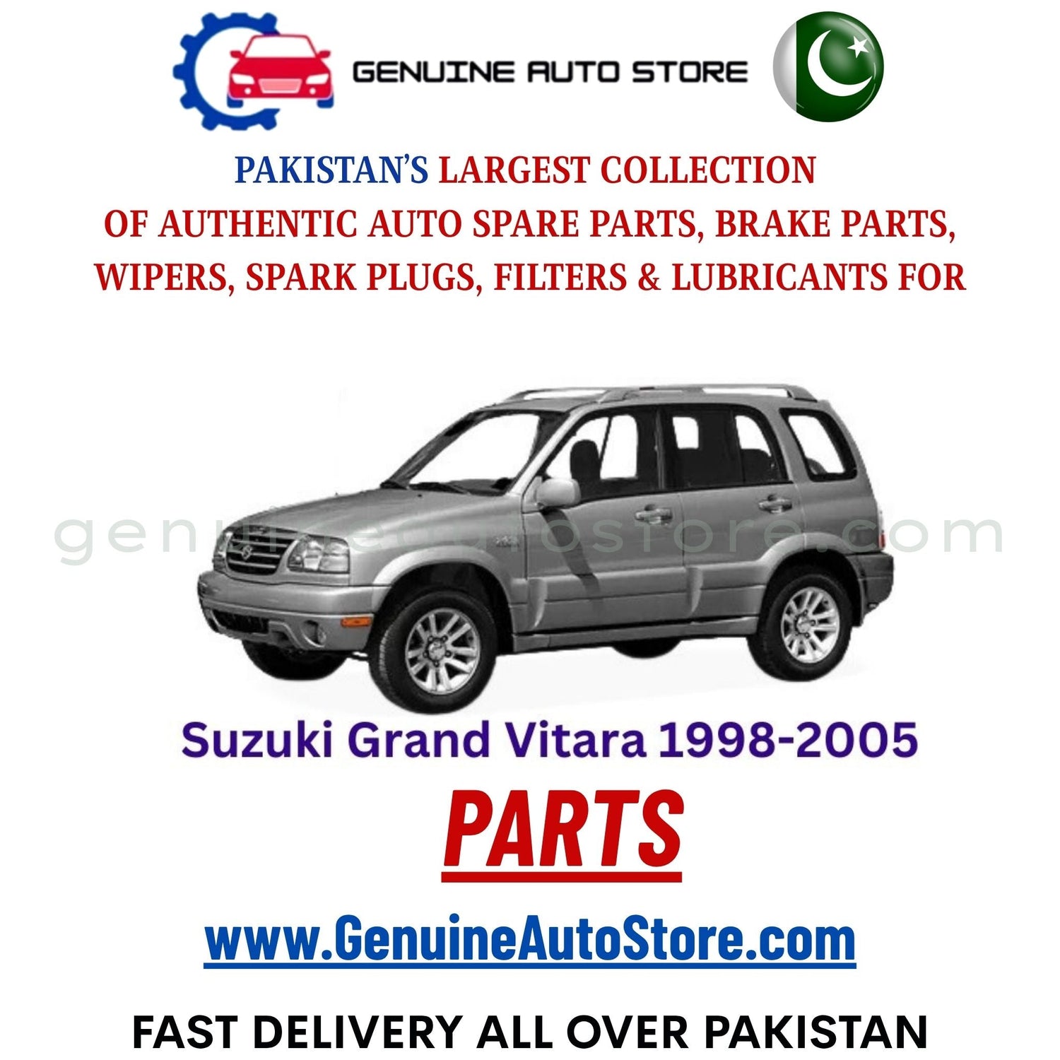 Original Suzuki Grand Vitara 1998-2005 parts – brake pads, brake shoe, spark plugs, filters, wipers in Pakistan