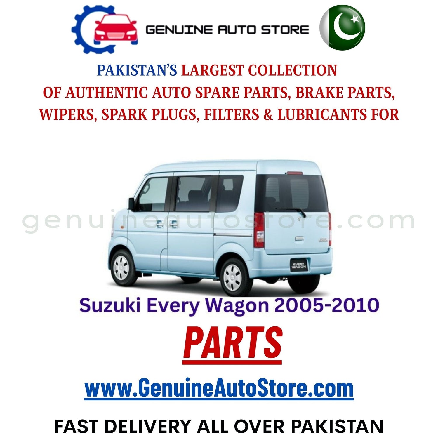 Original Suzuki Every Wagon 2005-2010 parts – brake pads, brake shoe, spark plugs, filters, wipers in Pakistan