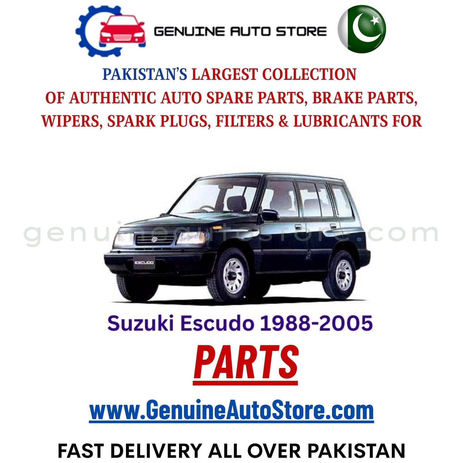 Original Suzuki Escudo 1988-2005 parts – brake pads, brake shoe, spark plugs, filters, wipers in Pakistan