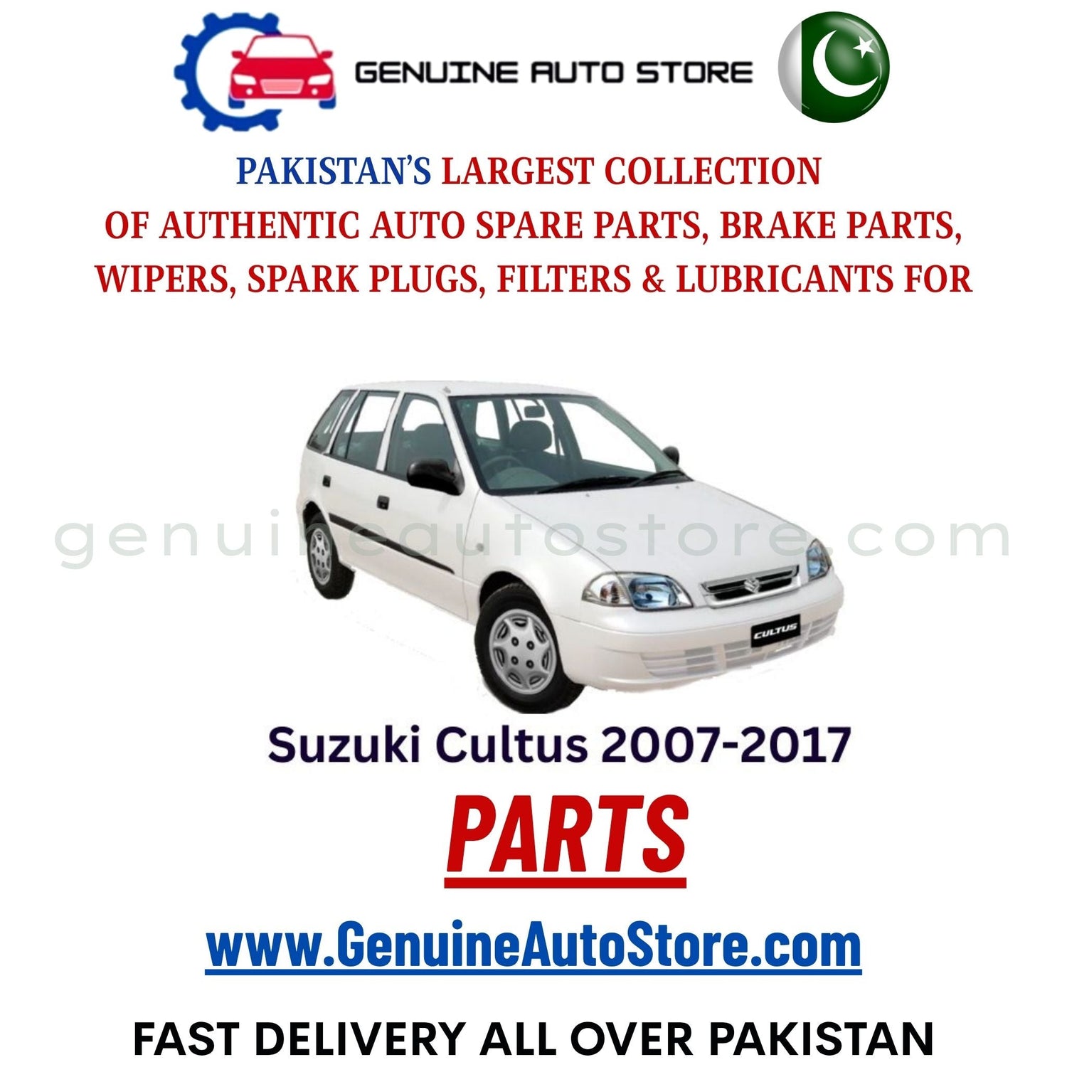 Original Suzuki Cultus 2007-2017 parts – brake pads, brake shoe, spark plugs, filters, wipers in Pakistan