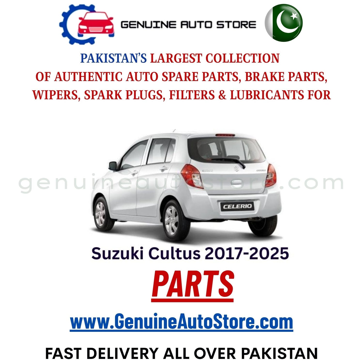 Original Suzuki Cultus 2017-2025 parts – brake pads, brake shoe, spark plugs, filters, wipers in Pakistan