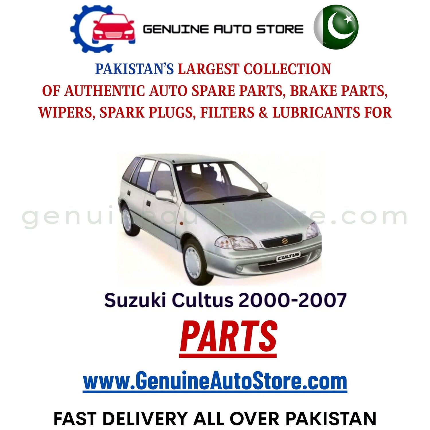 Original Suzuki Cultus 2000-2007 parts – brake pads, brake shoe, spark plugs, filters, wipers in Pakistan