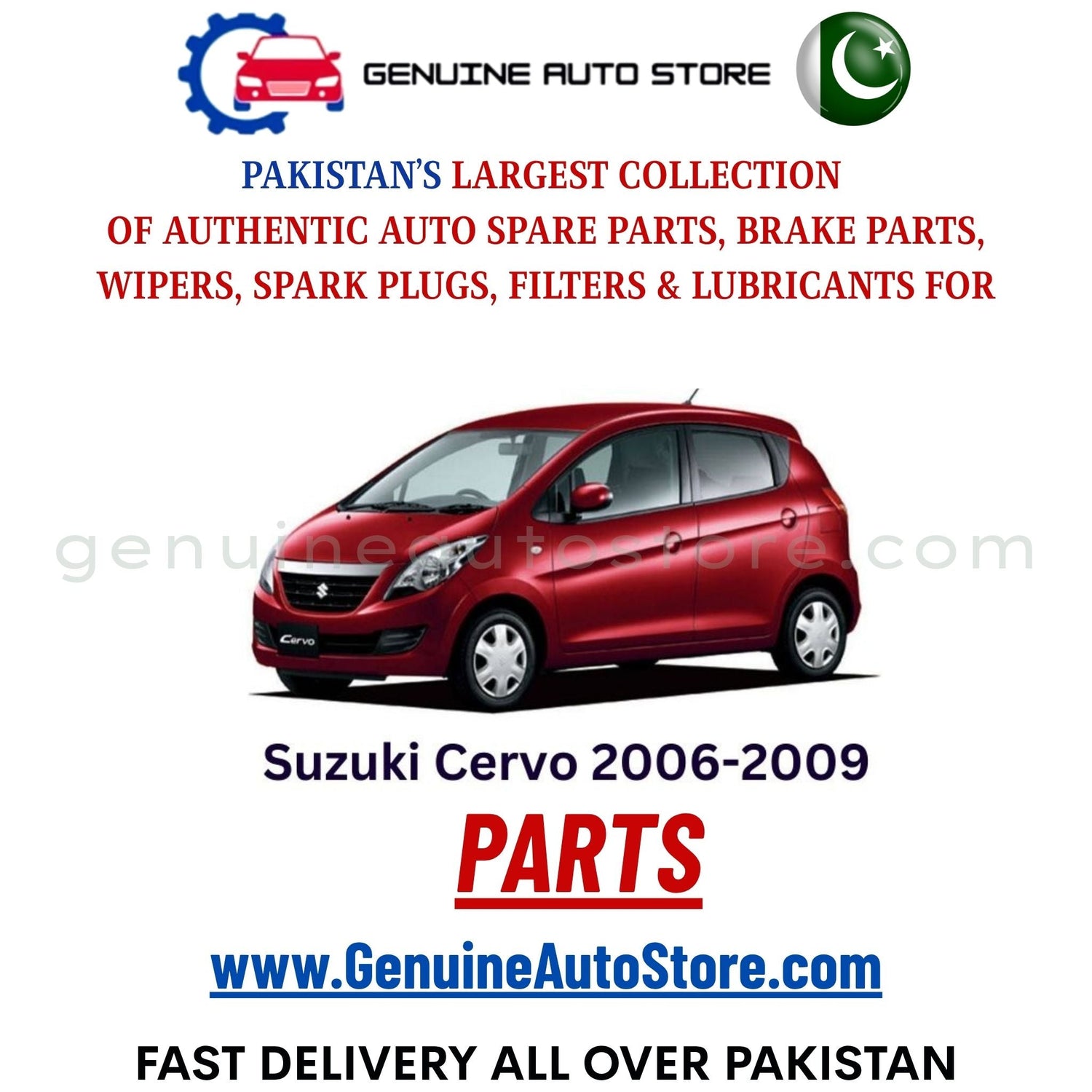 Original Suzuki Cervo 2006-2009 parts – brake pads, brake shoe, spark plugs, filters, wipers in Pakistan