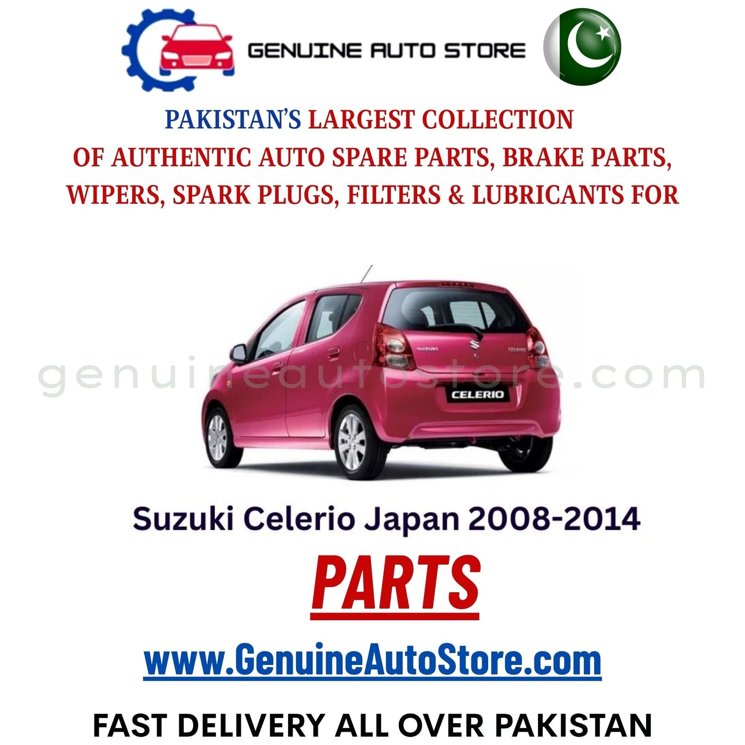 Original Suzuki Celerio Japan 2008-2014 parts – brake pads, brake shoe, spark plugs, filters, wipers in Pakistan