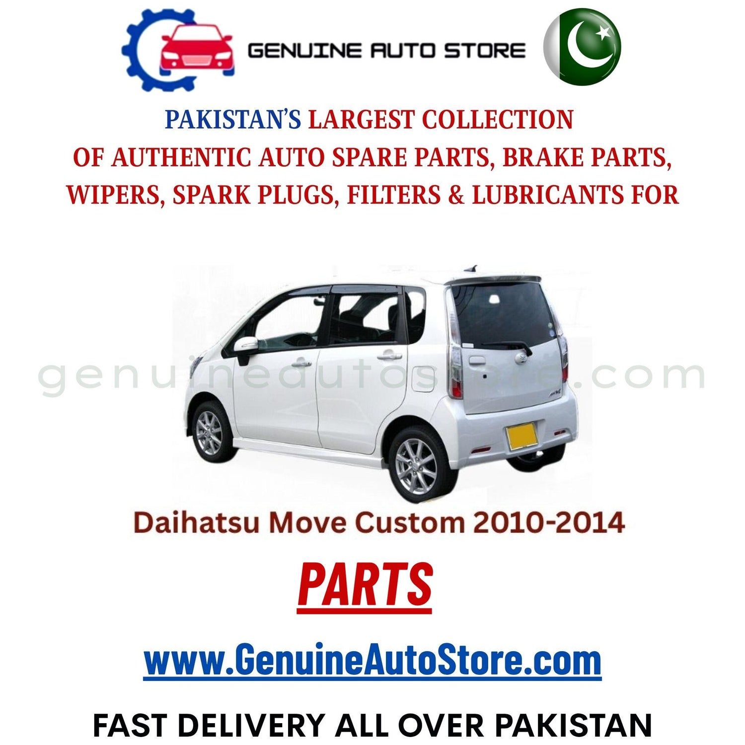 Original DAIHATSU MOVE CUSTOM 2010-2014 parts – brake pads, brake shoe, spark plugs, filters, wipers in Pakistan