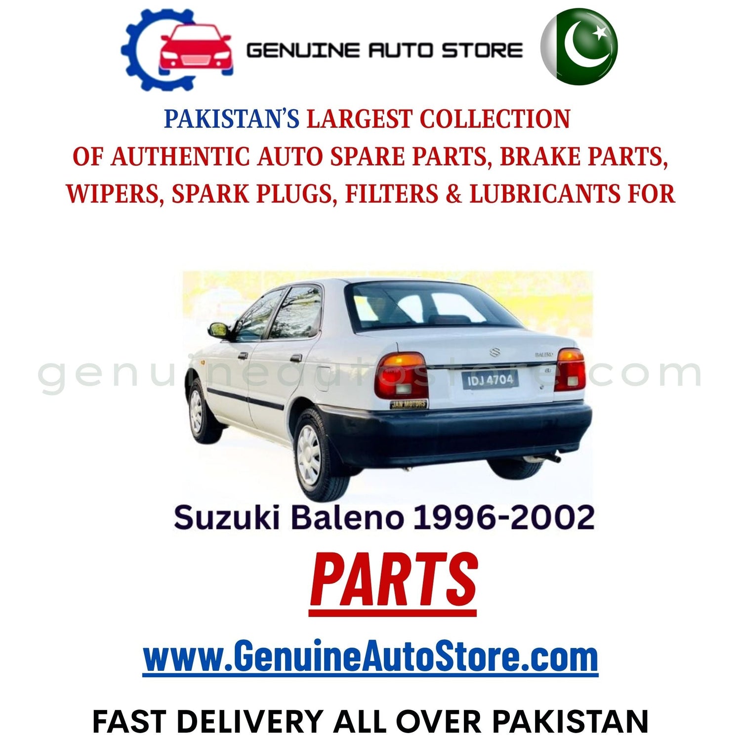 Original Suzuki Baleno 1996-2002 parts – brake pads, brake shoe, spark plugs, filters, wipers in Pakistan