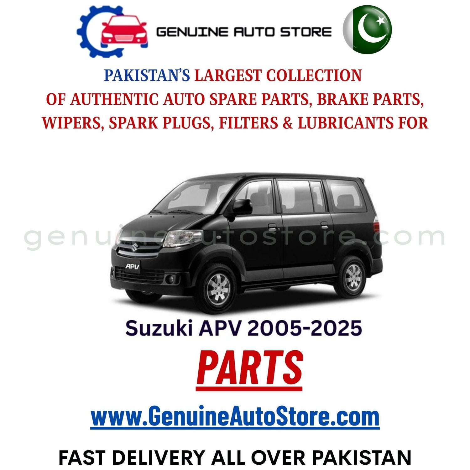 Original Suzuki APV 2005-2025 parts – brake pads, brake shoe, spark plugs, filters, wipers in Pakistan