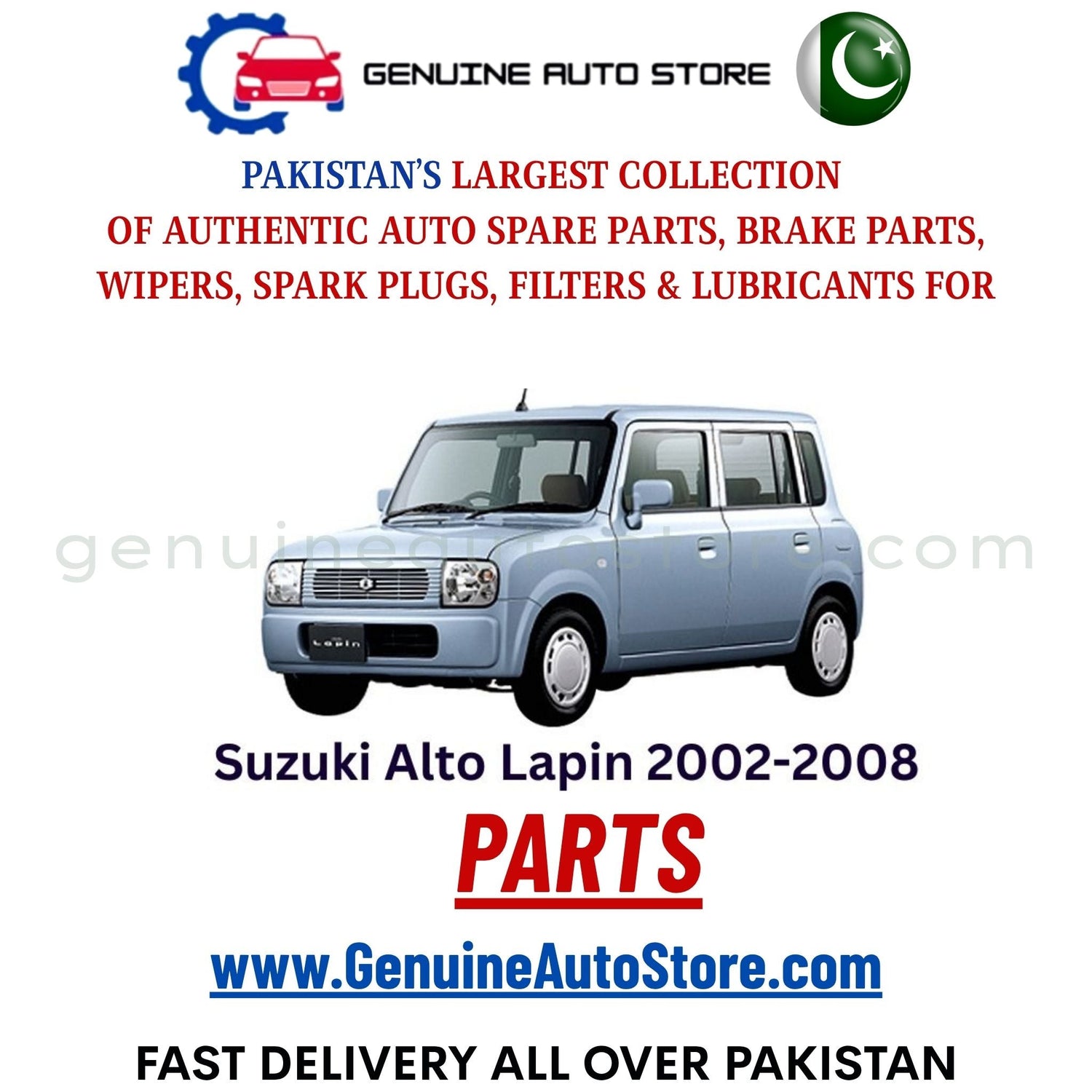 Original Suzuki Alto Lapin 2002-2008 parts – brake pads, brake shoe, spark plugs, filters, wipers in Pakistan