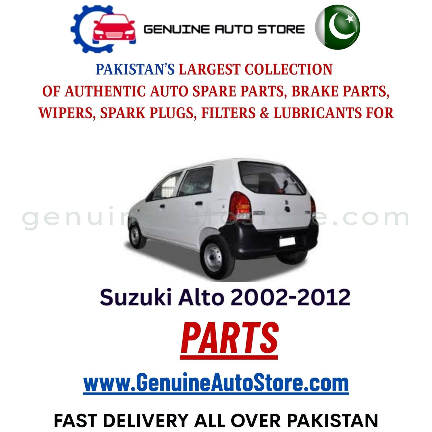 Original Suzuki Alto 2002-2012 parts – brake pads, brake shoe, spark plugs, filters, wipers in Pakistan